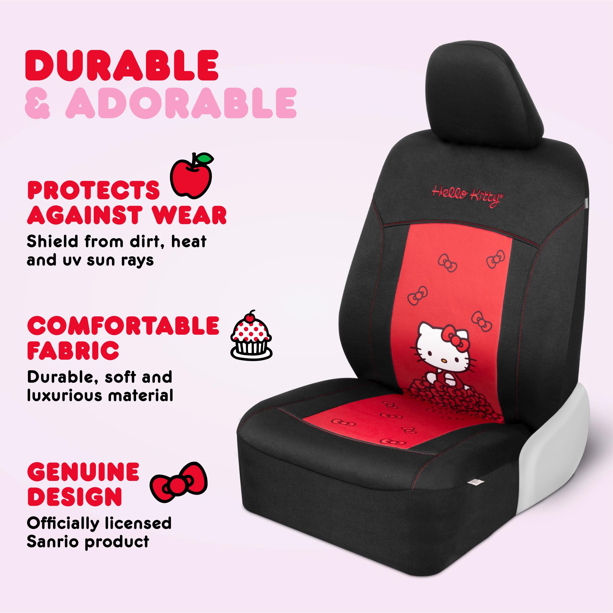 Hello Kitty Car Seat Covers - Stylish Black and Red Front Seat Covers with Cute Bow Design, Durable and Comfortable Polyester, C