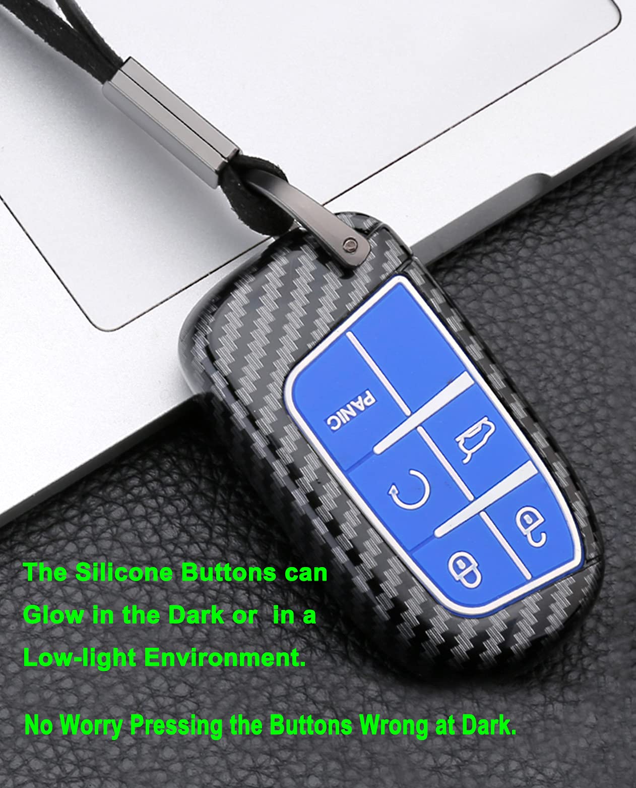 Key Fob Cover Case For Jeep Grand Cherokee Renegade Chrysler 200 300 Dodge Ram Durango Charger Challenger Journey Dart Fiat 5 Buttons Keyless Entry Remote Case Holder Abs Carbon Fiber Pattern (Blue)