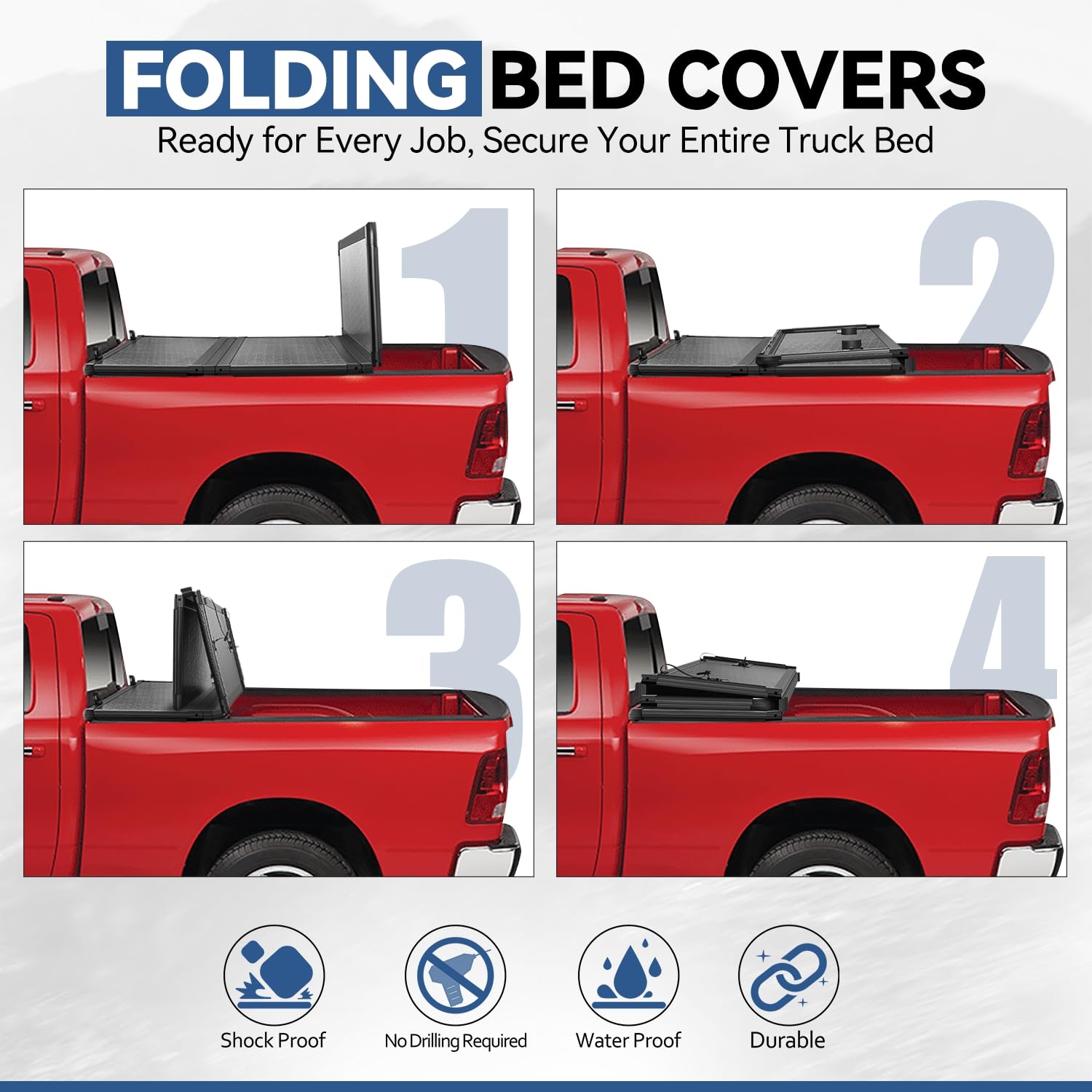 Auto Dynasty Frp Hard Tri-Fold Truck Bed Tonneau Cover Compatible With 2005-2015 Toyota Tacoma 6Ft Fleetside/Styleside Bed, Blac