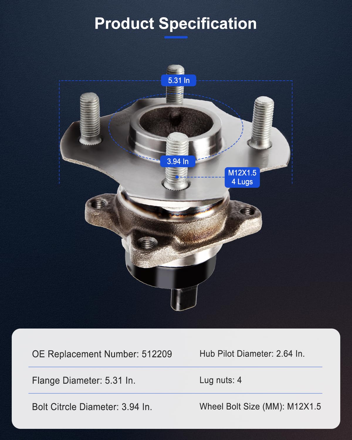 ECCPP Rear Wheel Hub Bearing Assembly 4 Lugs w/ABS For 2004 For Scion For Toyota Compatible with 512209