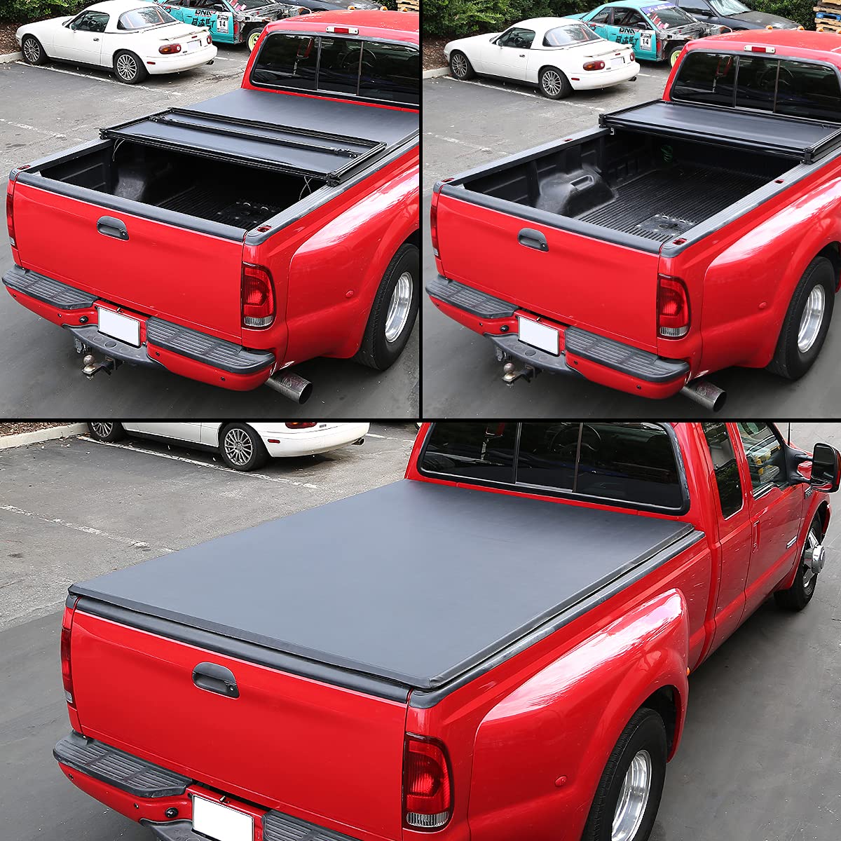Dna Motoring Truck Bed Soft Tri-Fold Adjustable Tonneau Cover Compatible With 09-18 Dodge Ram 1500 6.5Ft Fleetside Short Beds W/