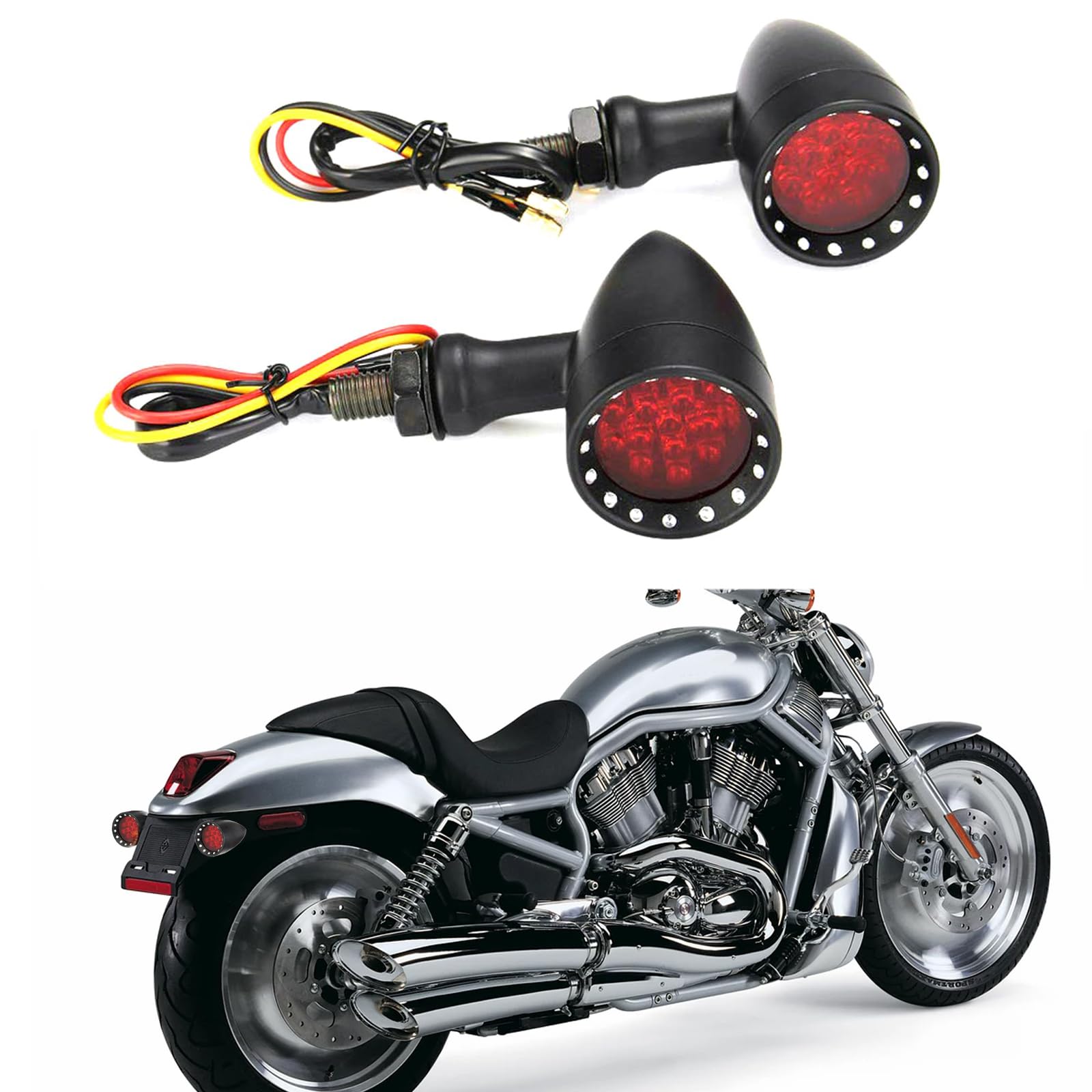 Miss Moly Bobber Cafe Motorcycle Led Black Bullet Red Brake Blinker Turn Signal Tail Light
