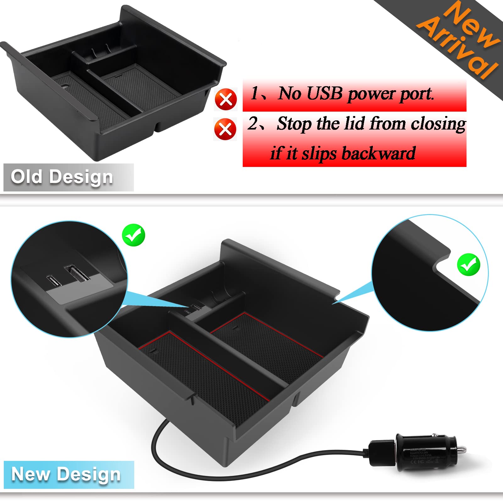 Upgrade For Toyota 4Runner Center Console Organizer Tray 2024 2023,2022-2010(With Usb Port), Insert Storage Armrest Box For 4Runner 2010-2019 2020 2021 2022 2023 2024 5Th Gen 4Runner Car Accessories