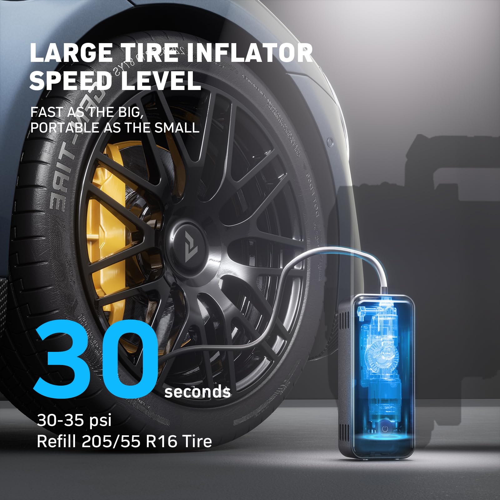 Motorx Tire Inflator Portable Air Compressor 2Nd Generation, Large Tire Inflator Speed Level 30 Seconds Fast Inflation Air Pump,