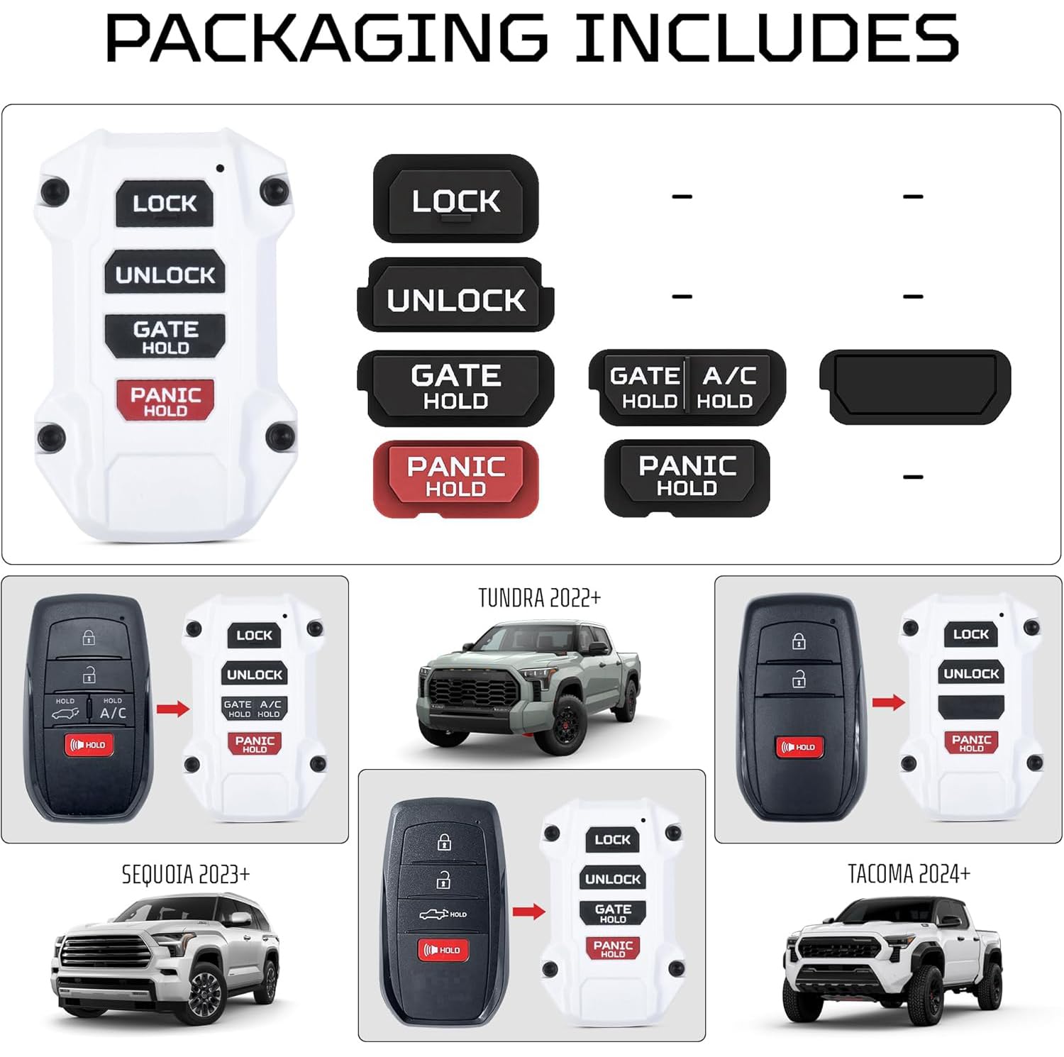 Ajt Design Replacement Keyfob Compatible With Toyota Tacoma (2024+), Tundra (2022+) & Sequoia (2023+) | Custom Made In Usa - Whi