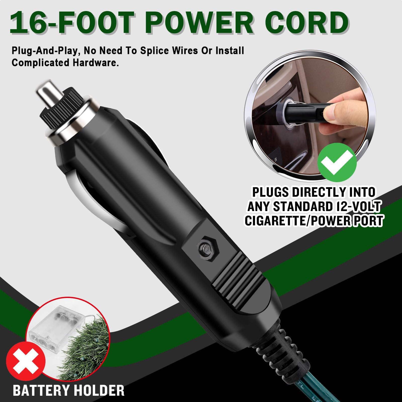 Moveland Led Car Wreath With Red Bow - 11'' Artificial Wreath For Car Grill -12V Plug-In Wreath Lighting - Christmas Car Decorat