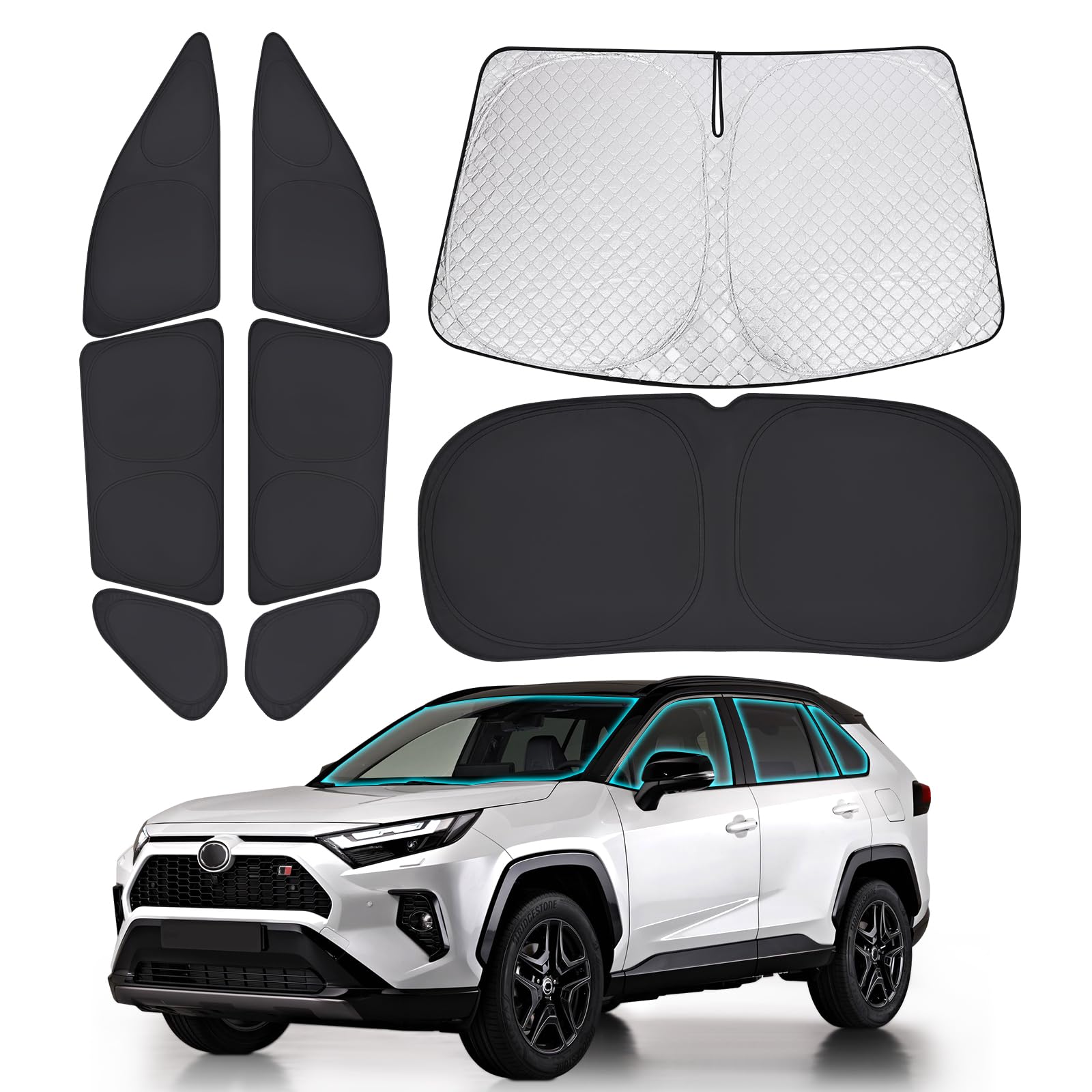 XCBYT 2019-2024 RAV4 Window Shades | 6 Layers Thickened Car Window Covers | 2 in 1 Car Full Window Privacy Curtains | 100% Black