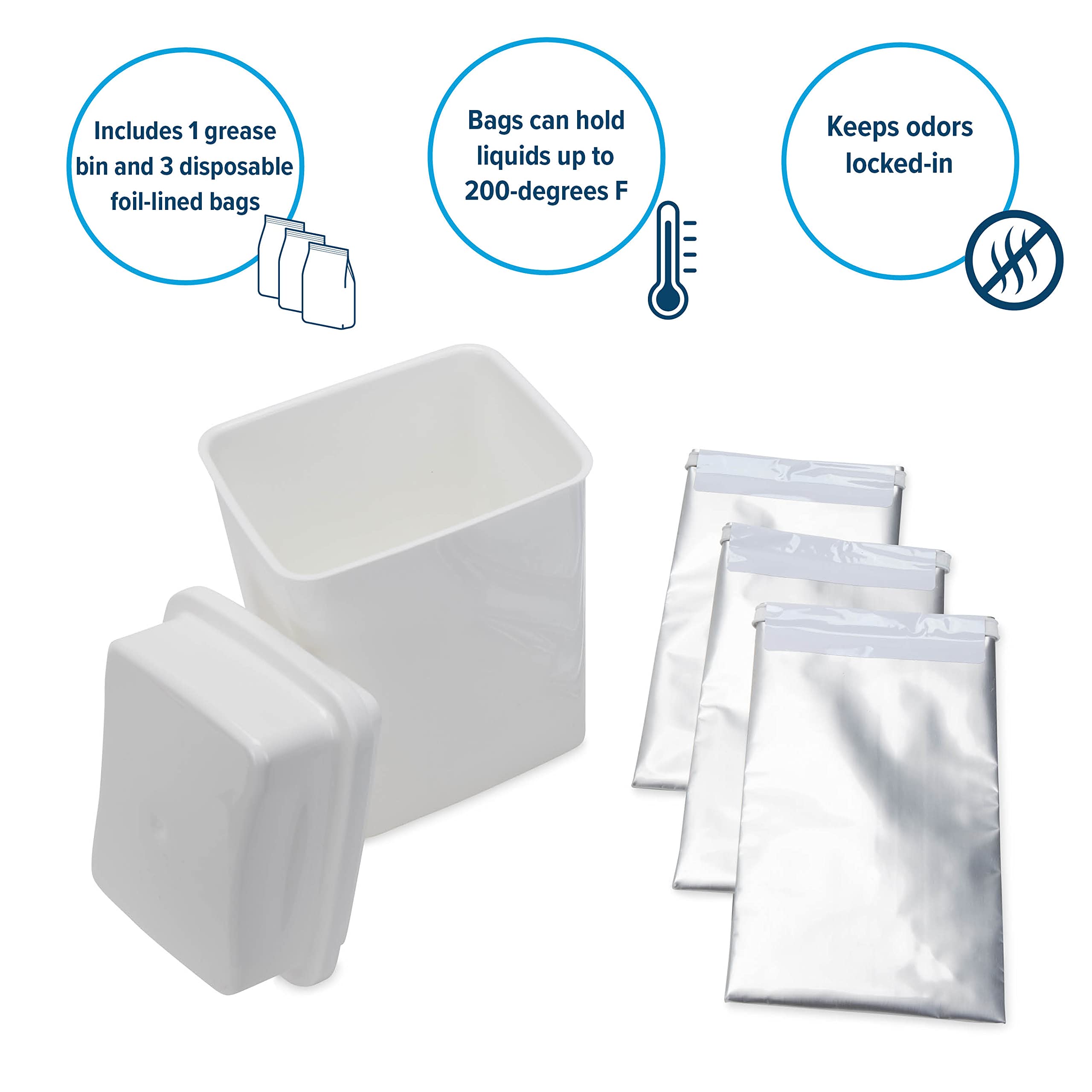 Camco Cooking Grease Storage Bin | Help Stop RV and Marine Kitchen Drains from Getting Clogged | Foil Liners Hold Liquid Up to 2