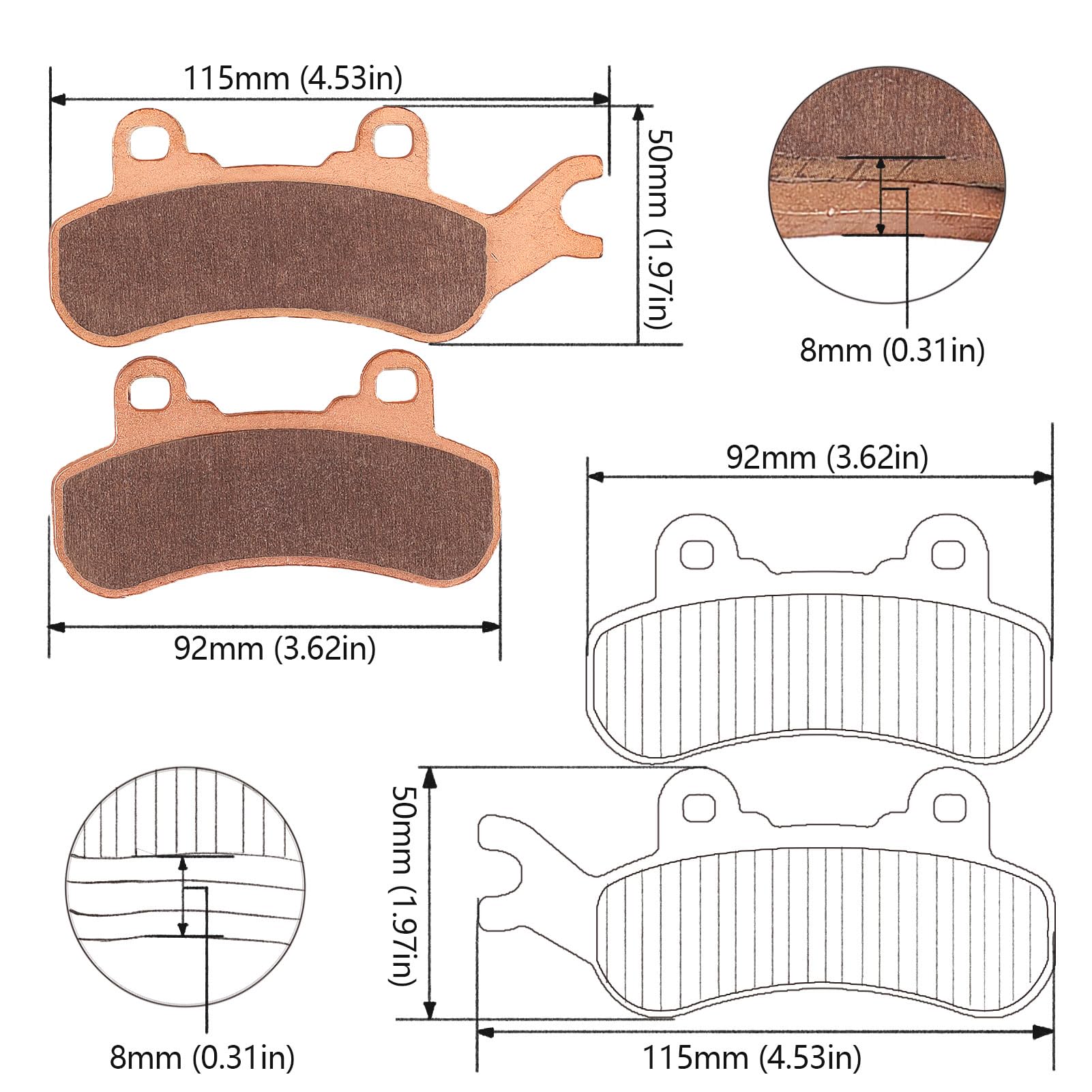 Front Rear Brake Pads Sintered For Can-Am Defender Hd10 Hd9 Hd8 Hd7 2016 2017 2018 2019 2020 2021 2022