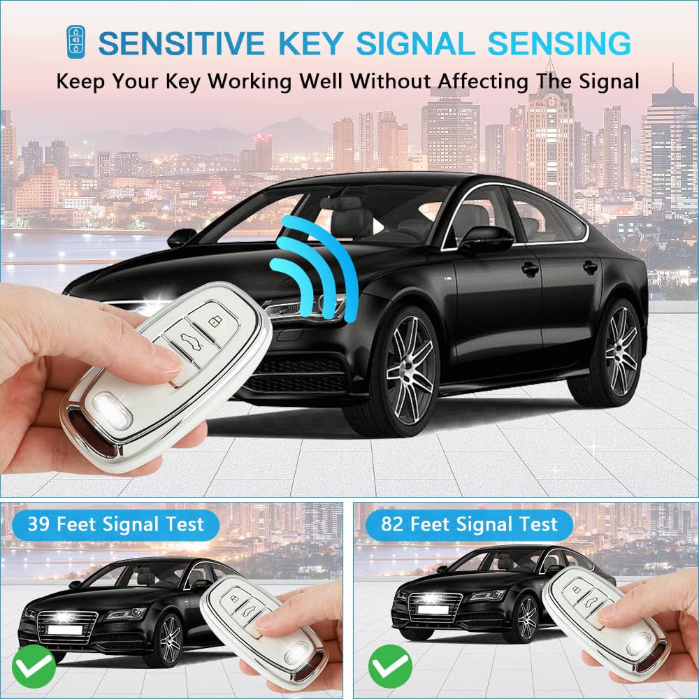 1797 For Audi Key Fob Cover Q5 A4 A5 A6 A7 A8 S4 S5 S6 S7 R8 Rs5 Rs7 Accessories Bling Car Key Chain Case Shell Girly Cute 3 Button White Silver Tpu