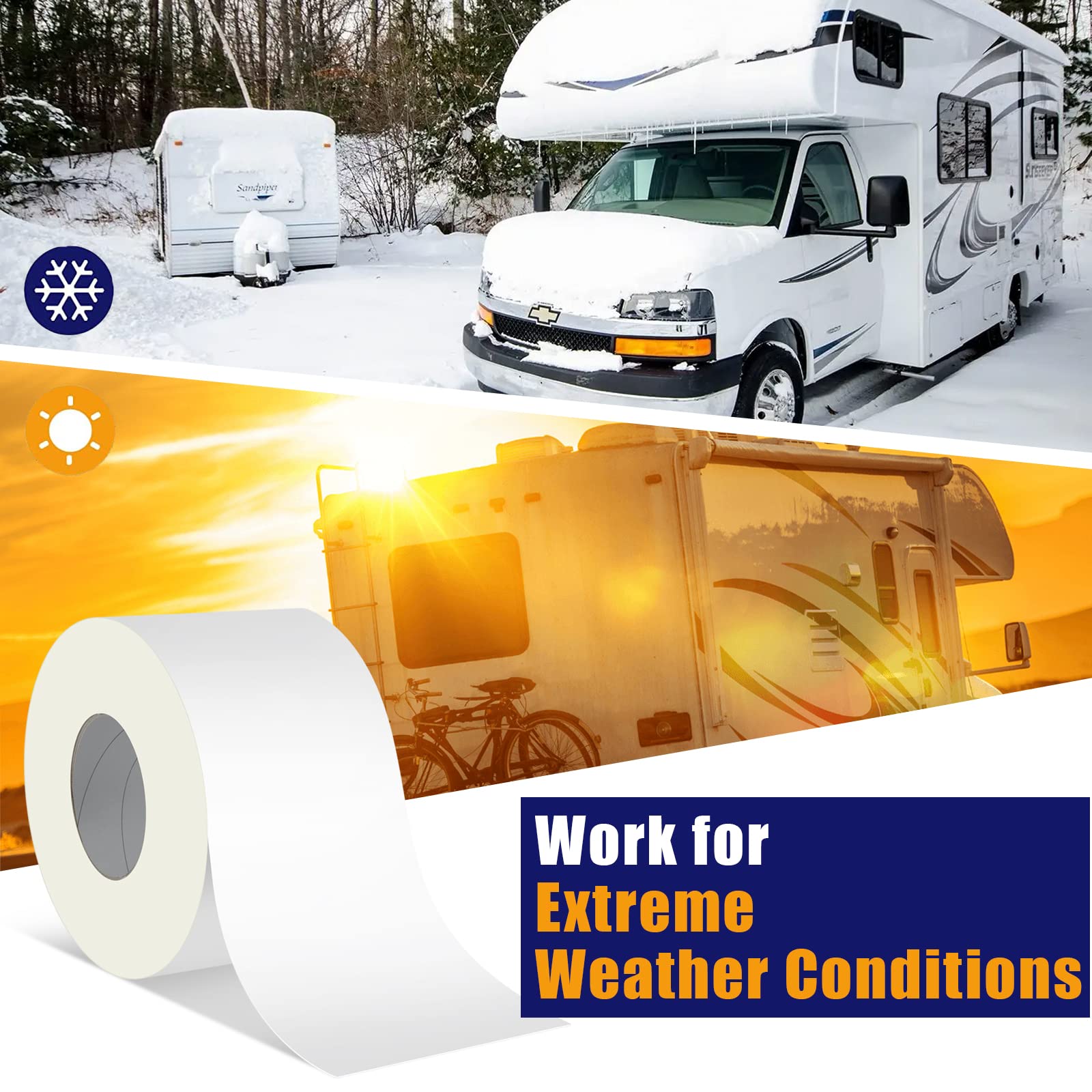 RV Roof Tape, 4 Inch x 50 Feet RV Sealant Tape, UV & Waterproof RV White Seal Tape for RV Repair, Window, Boat Sealing, Truck an