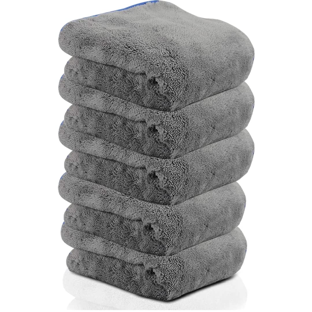 Auto Hub 400 GSM, Microfiber Double Layered Cloth 30x40 Cms 5 Piece (Grey) Cloth Set, Extra Thick Microfiber Cleaning Cloths Per