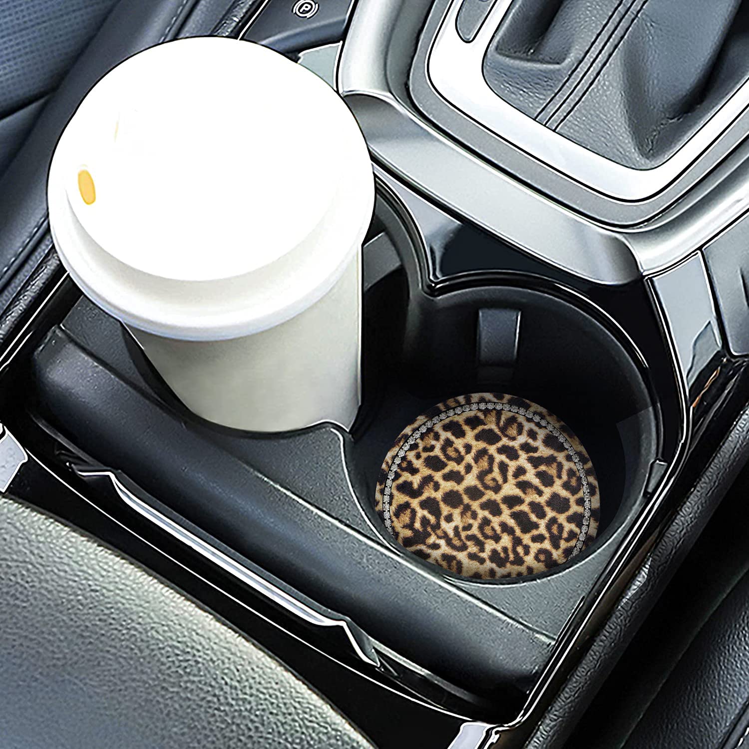 2.75'' Car Cup Holder Coaster Car Coasters Leopard Print Bling Accessories Rhinestone Anti Slip Insert Coaster Suitable For Most