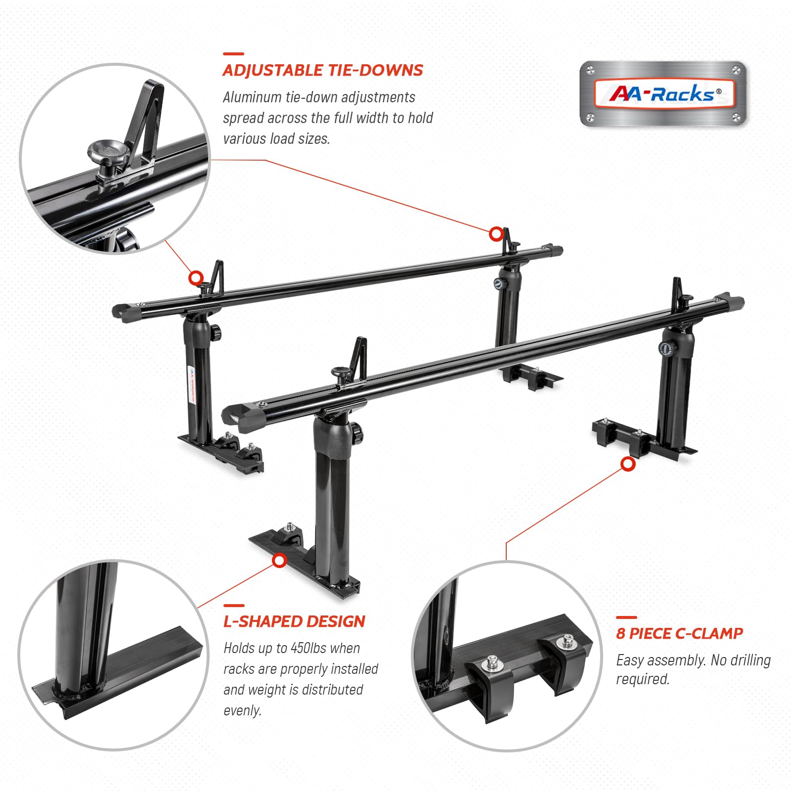 Aa-Racks Model Apx2501 79'' Full-Size Pickup Truck Ladder Racks Low-Profile Height-Adjustable Utility Aluminum Truck Bed Rack Wi