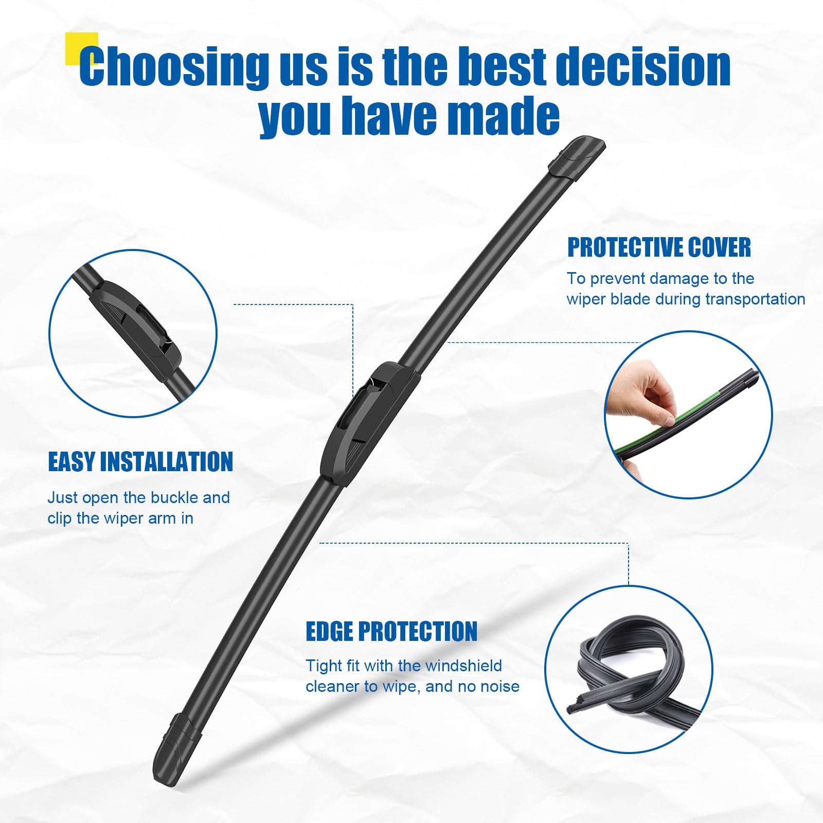 Hrsno 26''+20'' Windshield Wipers With 12'' Rear Wiper Blade Sets Automotive Replacement For Toyota Highlander 2008-2019,Easy Fo