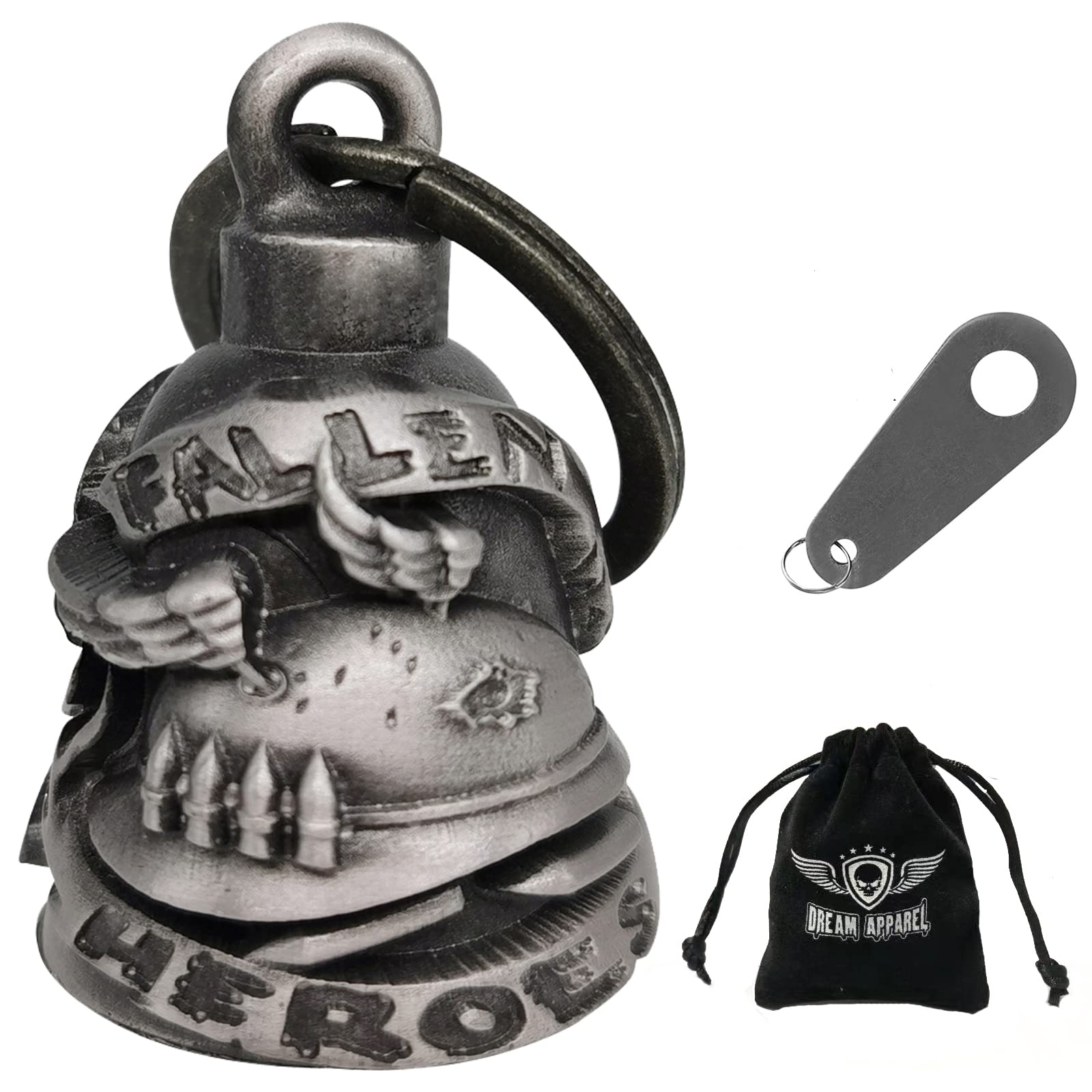 Dream Apparel Motorcycle ride bell for bikers,heavy spirit bells accessory and key chain for luck (DBL8-L fallen heroes)