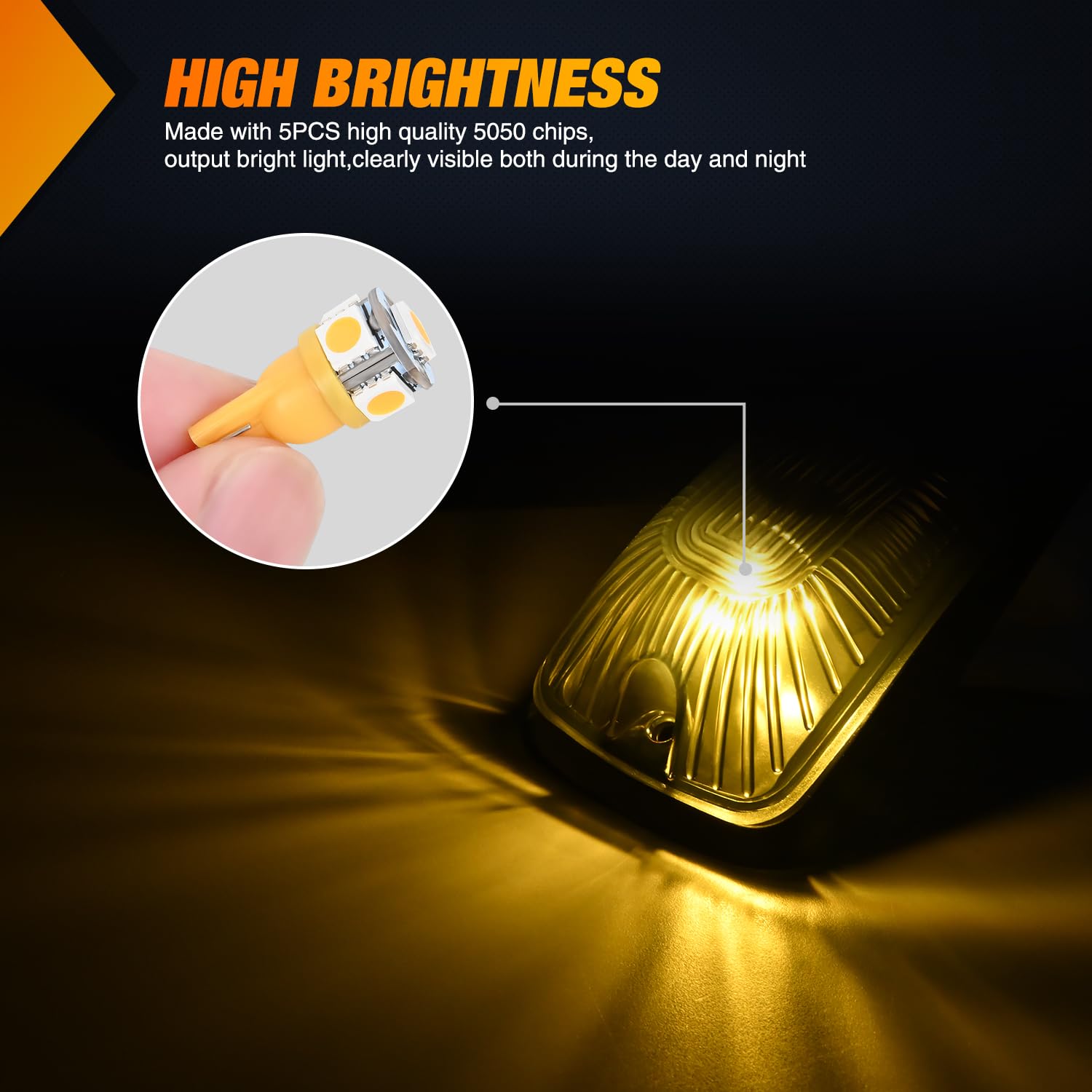 Nilight Led Cab Marker Lights 5 Pcs 5 Led Smoke Lens Amber Clearance Roof Running Light Compatible With 1988-2002 Gmc Chevrolet