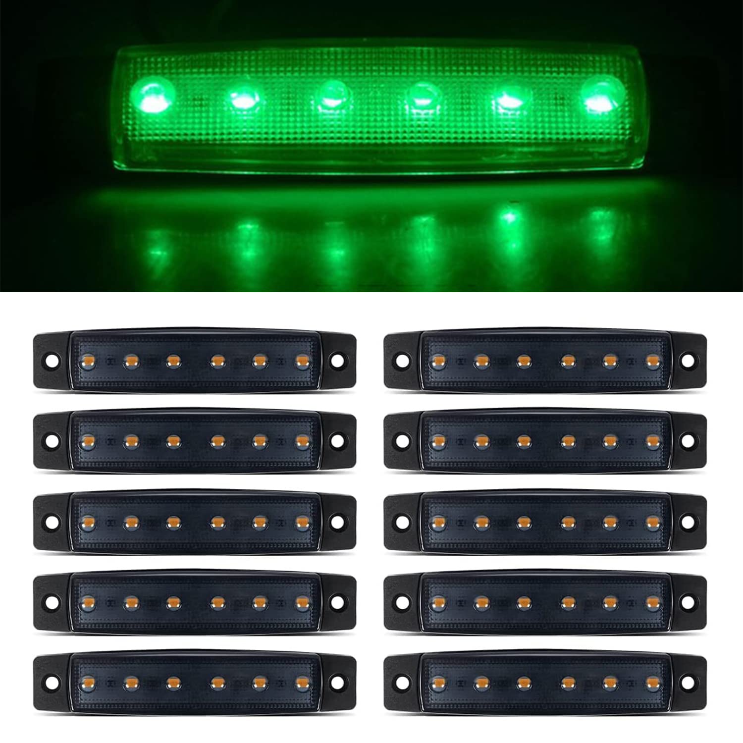 10Pack 12V Smoked Green Led Trailer Marker Lights 3.8 '' Side Marker Clearance Light Bar Front Rear Signal Indicator Light Strip