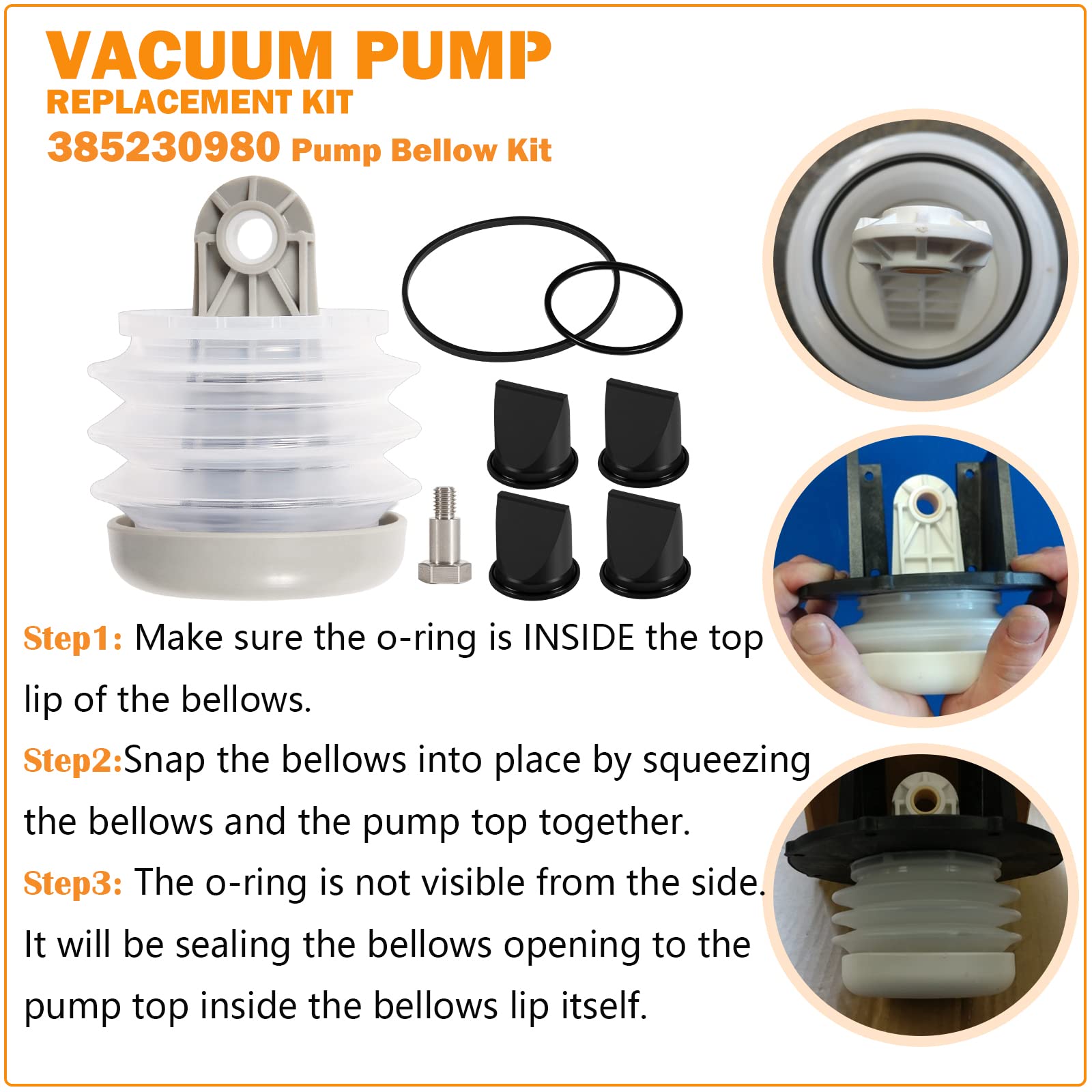 Fits For Dometic 385230980 Pump Bellow Kit & 4 Pack 385310076 Db Valve 1-1/2' Black Duckbill Valve Kit & 2Pack 385310151 O-Ring Kit Replace For Dometic S, T, J, Vht, And Vg Series Vacuum Pump Kit