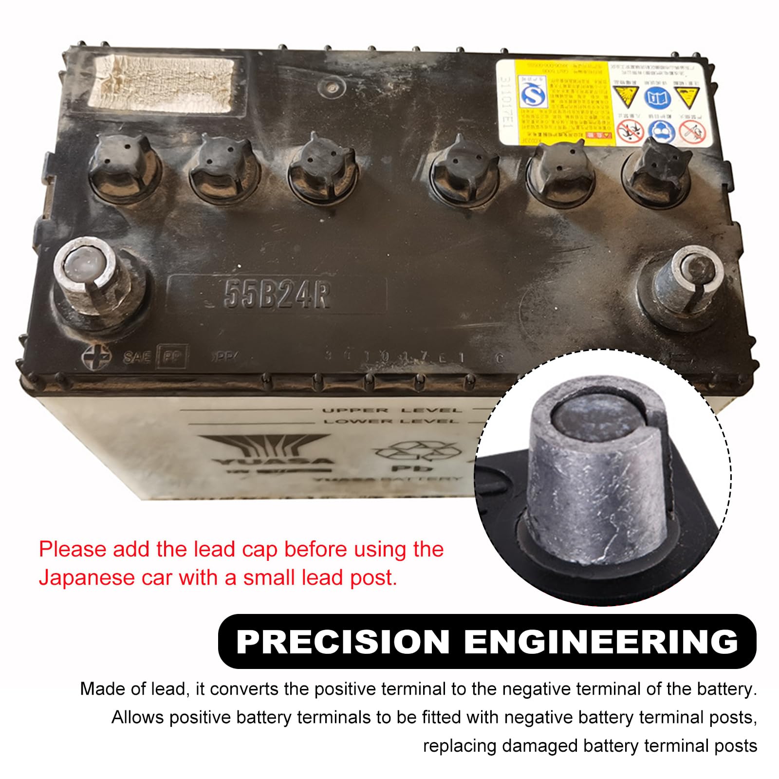 Wevdn 2 PCS Battery Post Shim Lead, Pure Lead Battery Terminal Adapter for Positive & Negative Post, Automotive Battery Terminal