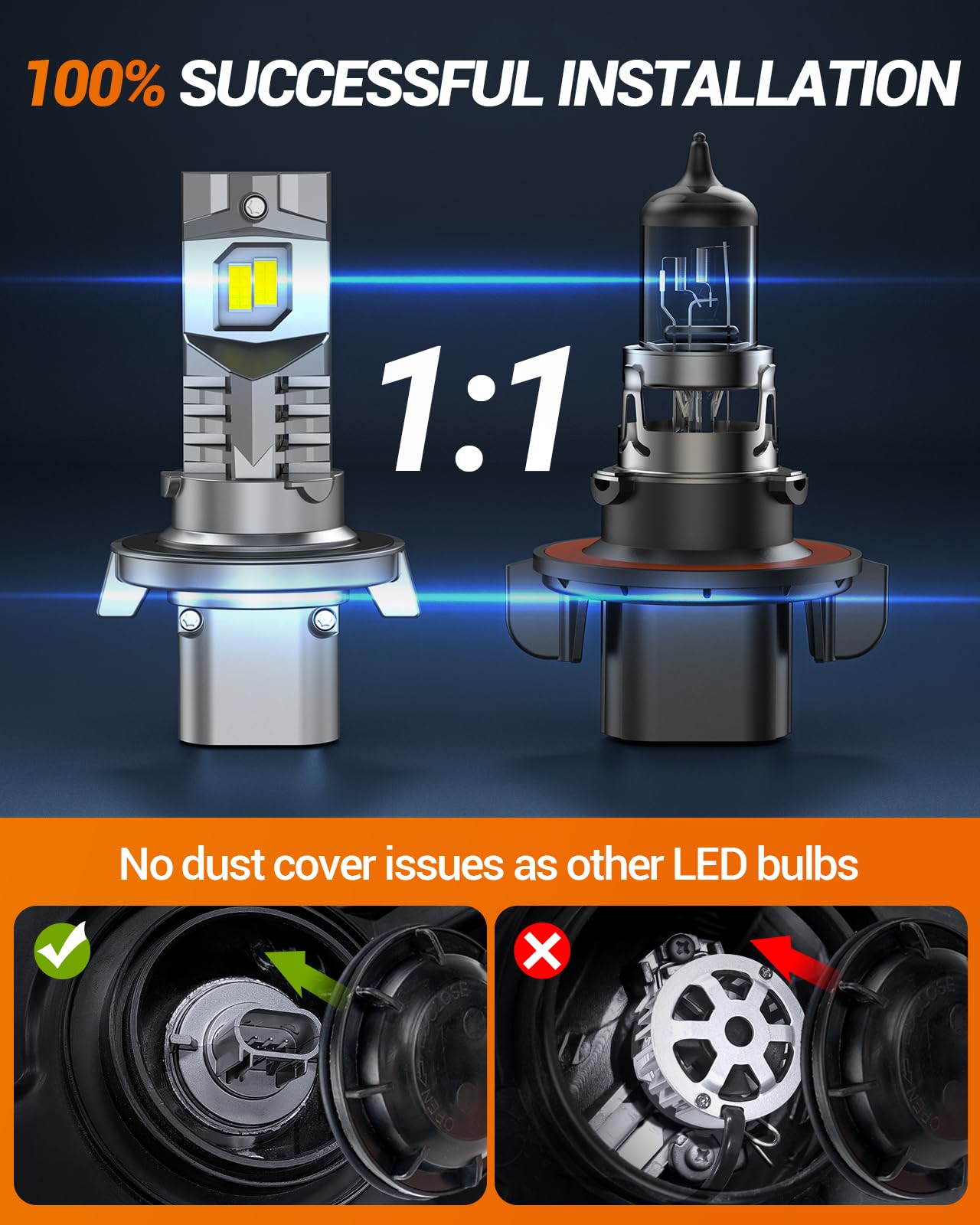 Sealight H13 9008 30000Lm Light Bulbs, 1:1 Mini Size Fog Bulbs With Cooling Fan, H13 Powerport Fog Light, Plug-N-Play, Pack Of 2