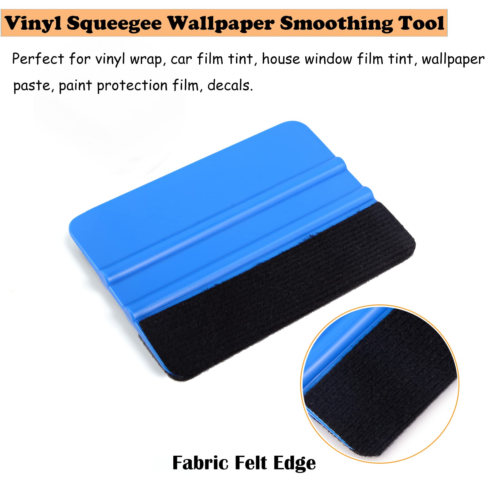 Ehdis 10Pcs Vinyl Squeegee Felt Edge Squeegee Wallpaper Smoothing Tool Window Tint Squeegee 4 Inch Car Vinyl Scraper Decal Applicator Window Tint Tool With Black Fabric Felt Edge-Blue