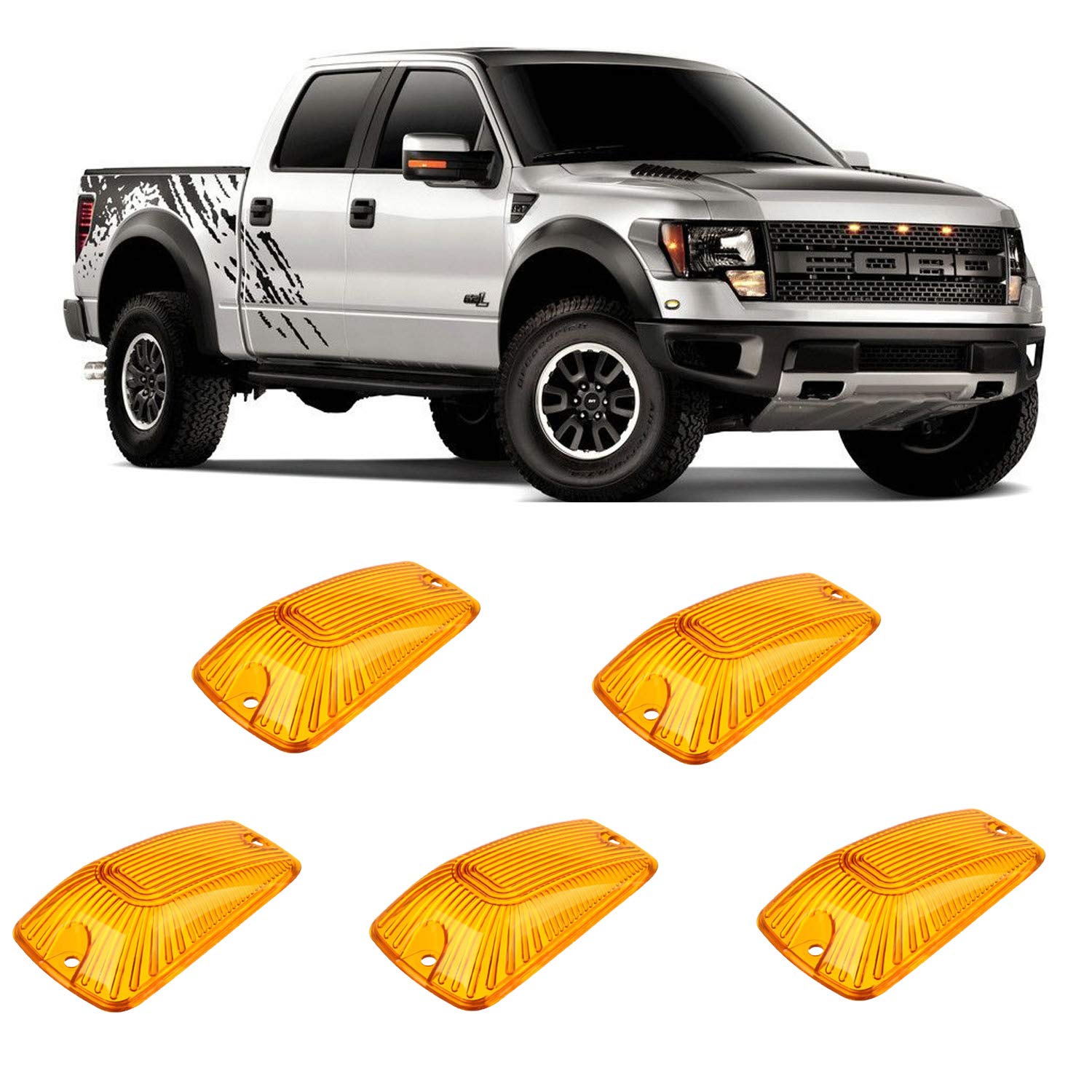 5 Pieces Top Roof Cab Marker Lights Lens Cover Replacement For 1988-2000 Chevy Gmc C/K1500/2500/3500/4500/5500/6500/7500 Kodiak