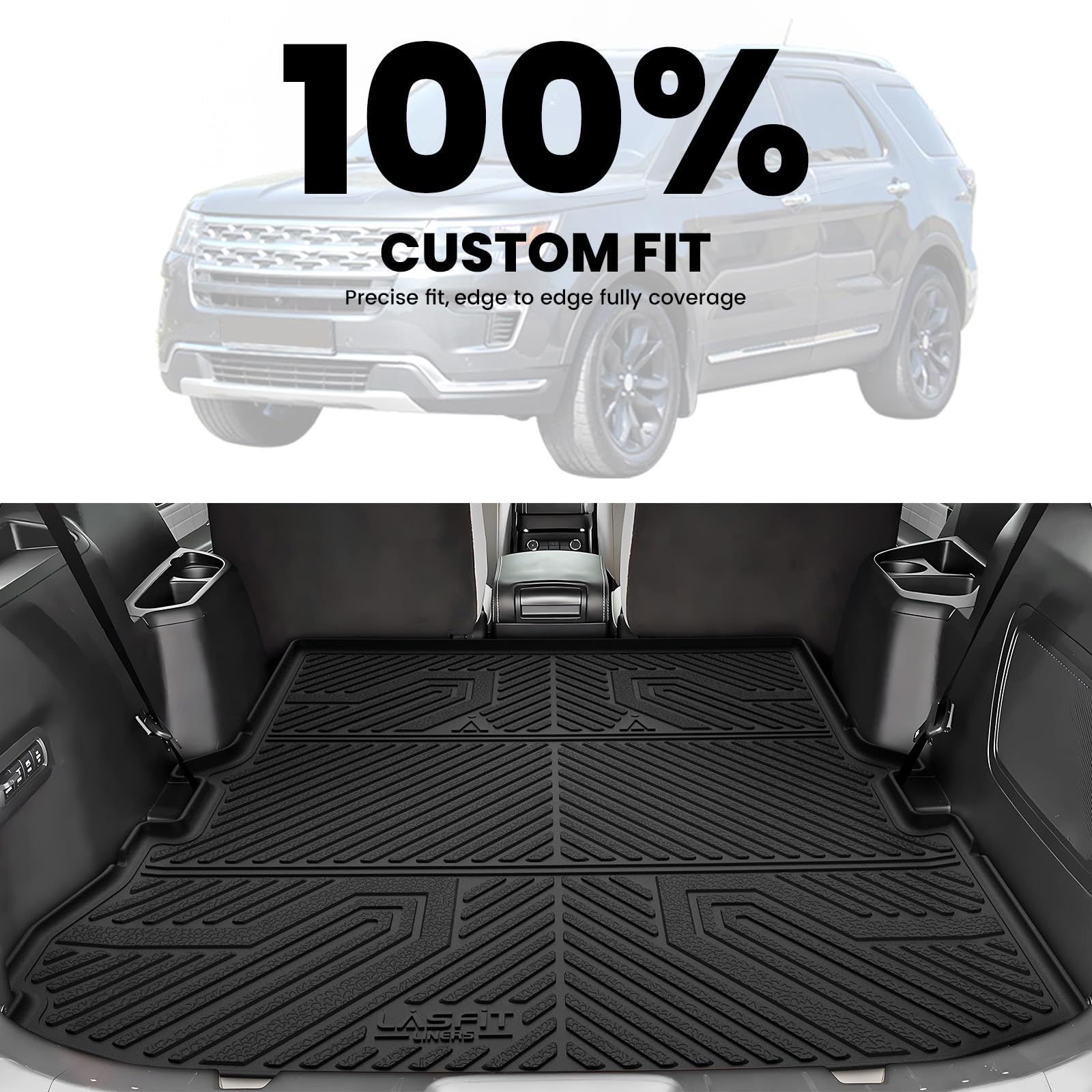 Lasfit Trunk & Backrest Mat For Ford Explorer 2015-2019, Custom Fit All Weather Protector Tpe One-Piece Design Easy Installation
