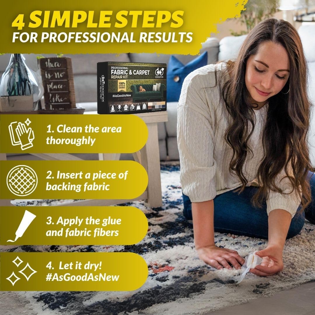 Coconix Fabric And Carpet Repair Kit - Repairer Of Your Car Seat, Couch, Furniture, Upholstery Or Jacket - Fixes Cigarette Burn