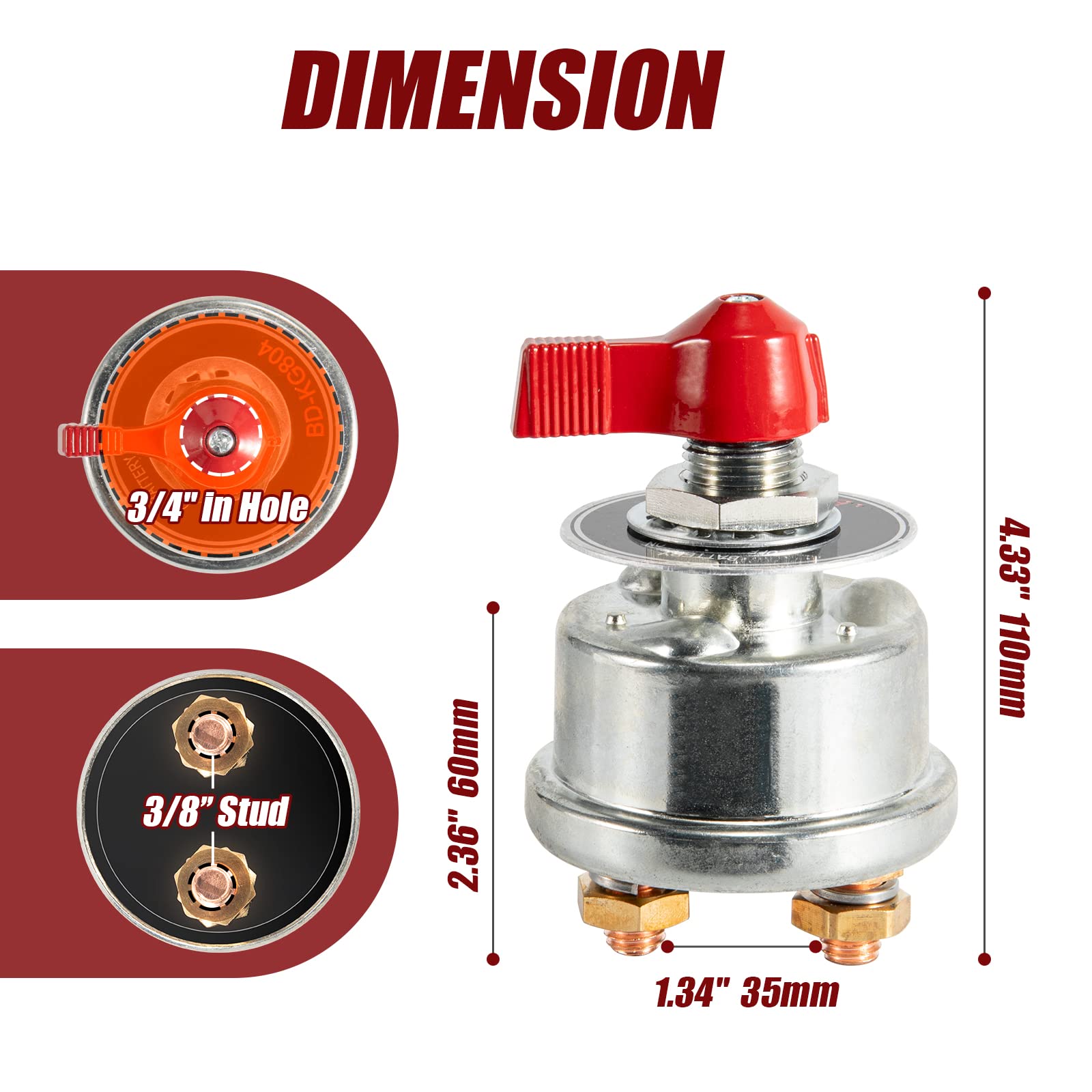 KACOLA High Current Battery Disconnect Switch 300A, 12-24V Master Battery Power Cut Isolator Kill Switch with Face Plate for Car