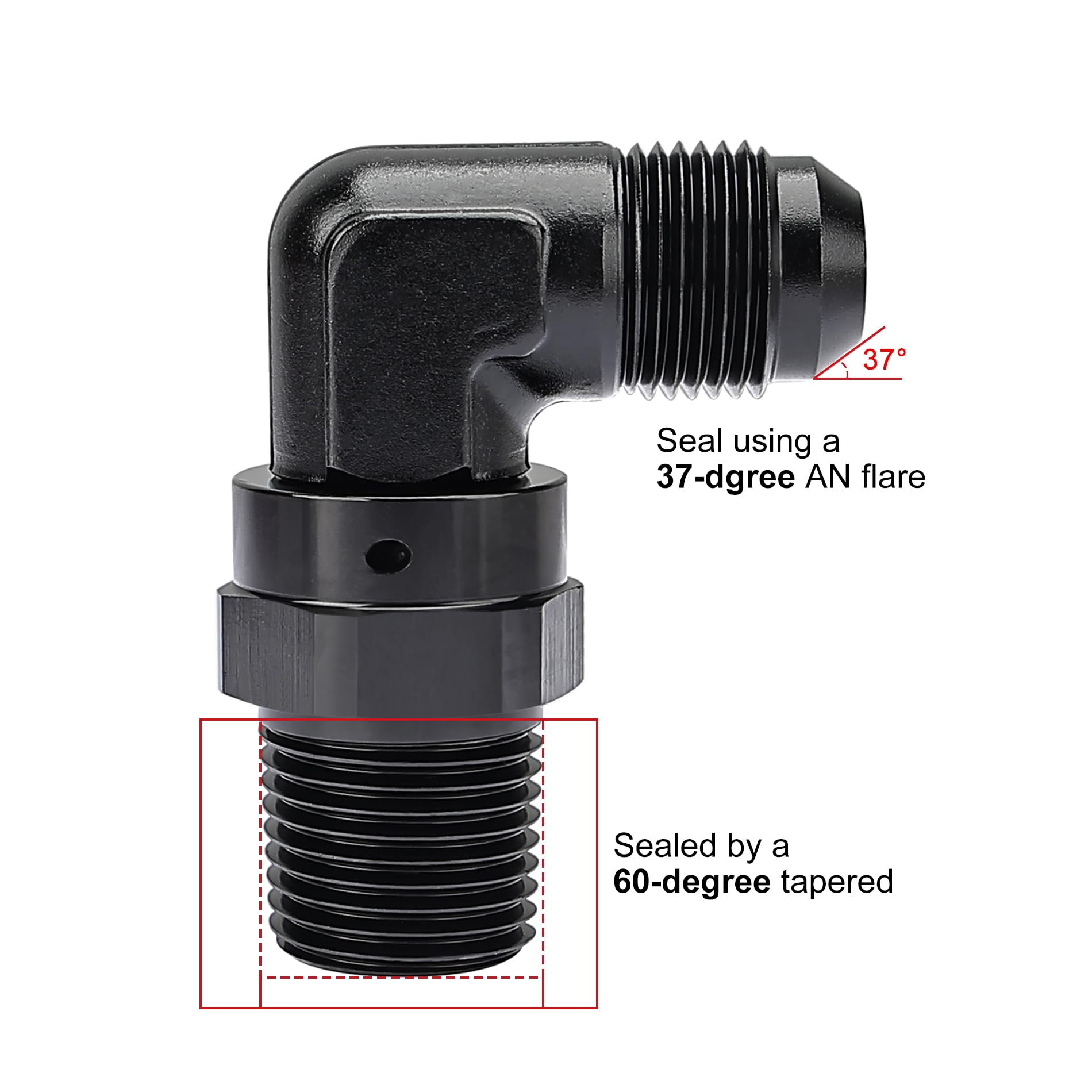 Evil Energy 8An Male Flare To 1/2 '' Npt 90 Degree Swivel Fitting Adapter Aluminum Black