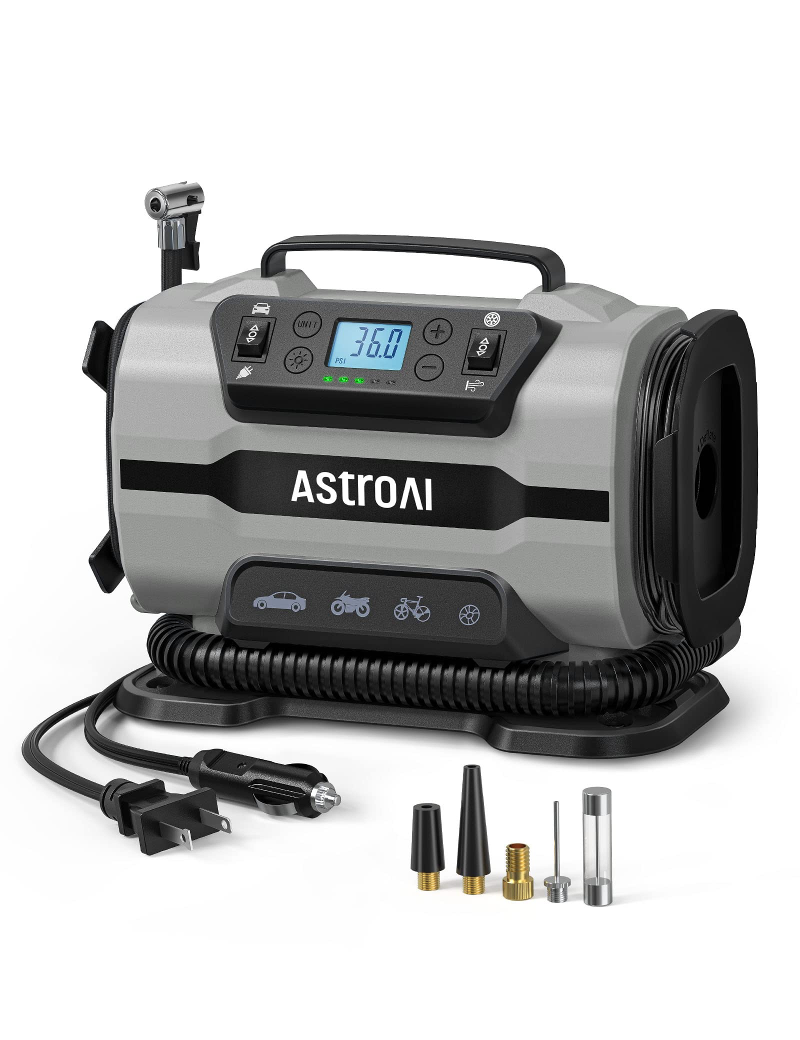 Astroai Tire Inflator Portable Air Compressor Pump 150Psi 12V Dc/110V Ac With Dual Metal Motors &Led Light, Automotive Car Acces