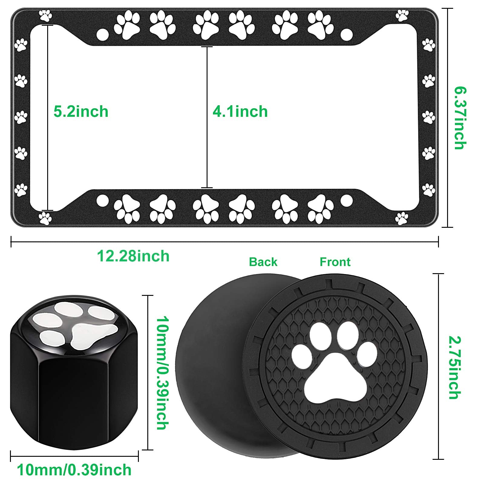 2 Pieces Dog Paw Print License Plate Frames Cat Frames License Plate Cover Aluminum Alloy Covers With 4 Valve Stem Caps And 2 Pa