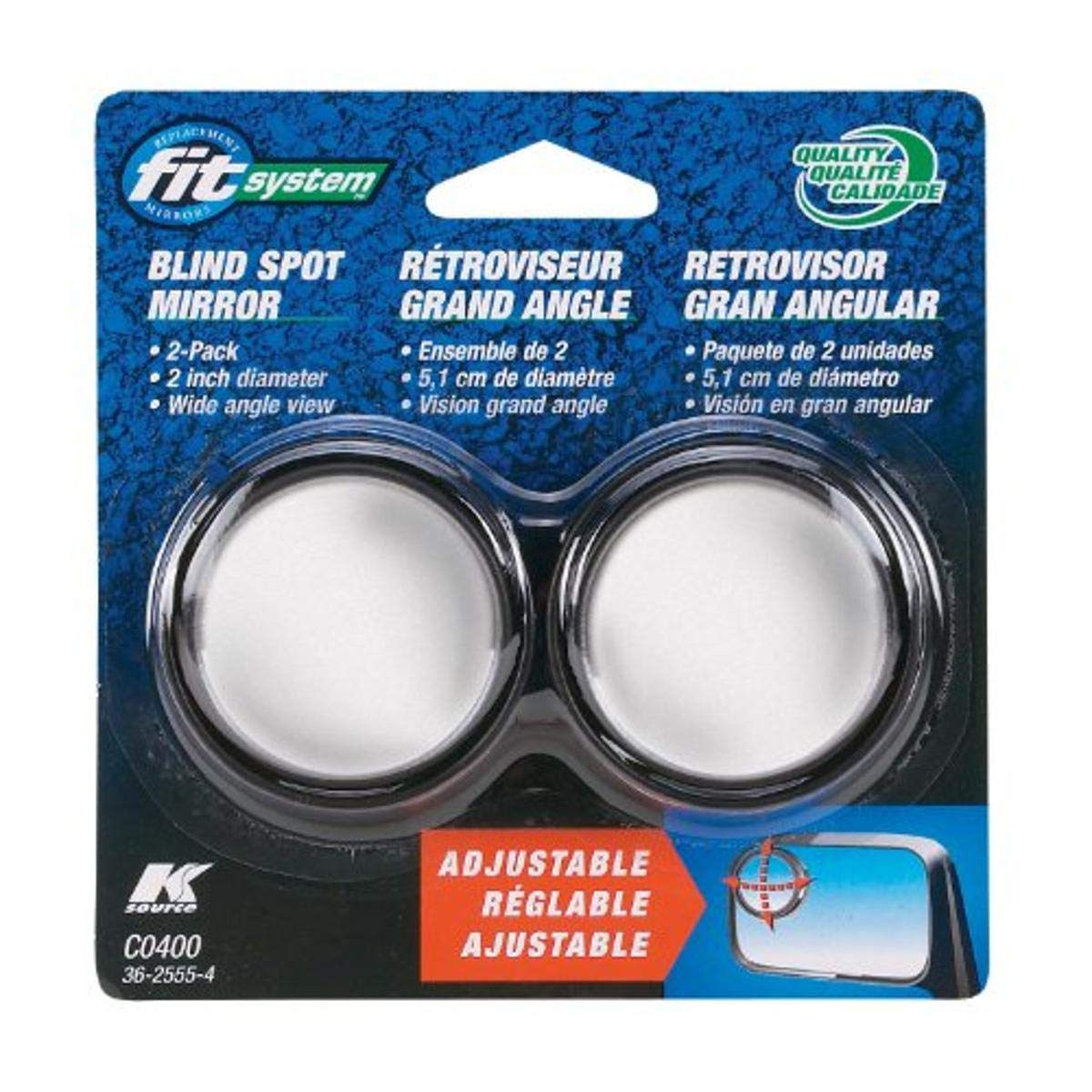 Fit System C0400 Driver Passenger Side Stick-On Adjustable Blind Spot Mirrors – Pack Of 2 (Packaging May Vary)