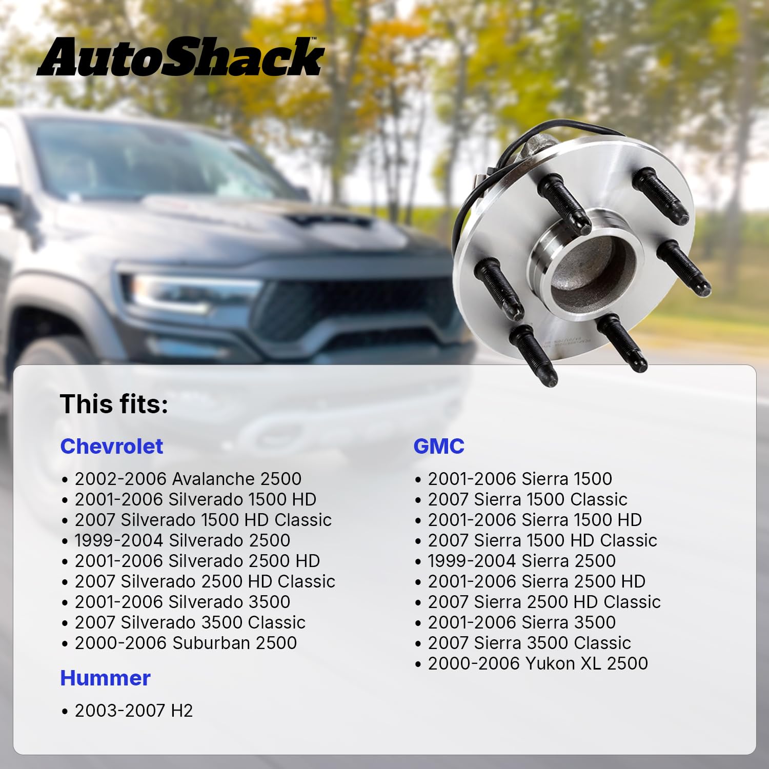 Autoshack Front Wheel Hub Bearing Pair Of 2 Driver And Passenger Side Replacement For Chevrolet Silverado 2500 Hd Classic Silverado 3500 Classic Gmc Sierra 2500 Hd Classic Hummer H2 8-Lug Hb615060Pr