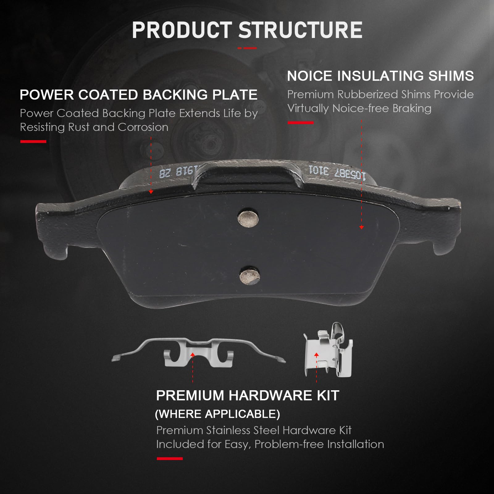 Cciyu D1668 D1095 Front Rear Ceramic Brake Pads Kits 8Pcs Fit For 2013-2016 For Ford Escape 2013-2018 For Ford Focus 2014-2019 F