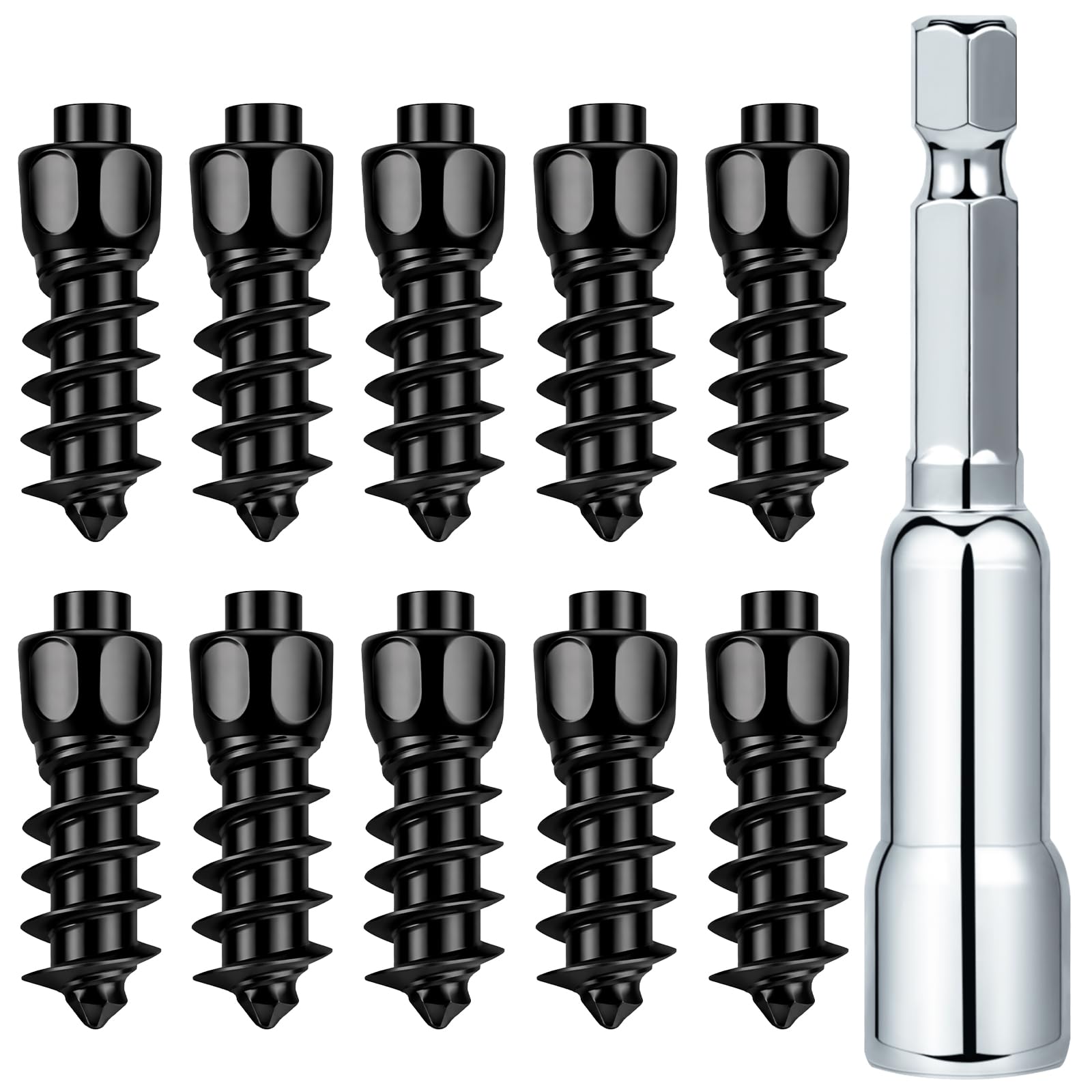 Frienda 200 Pcs Snow Carbide Screw Tire Studs Black 4 x 9 mm Wheel Tyre Snow Spike Trim Screw in Tire Studs with Installation To