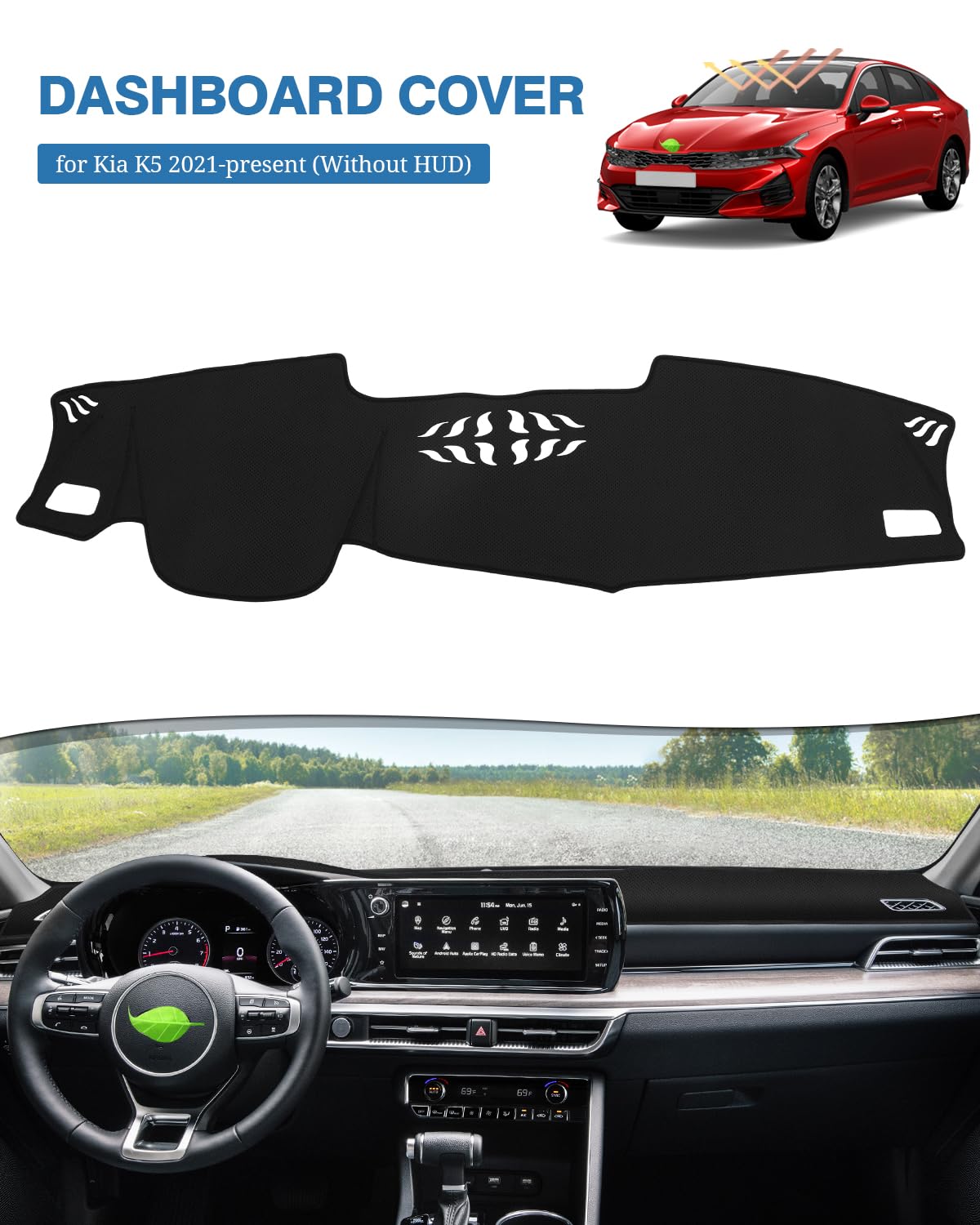 Fiilines Dash Cover For Kia K5 2021-2024 (Without Hud) Dashboard Cover For Kia K5 Dash Mat Mesh Protector Black