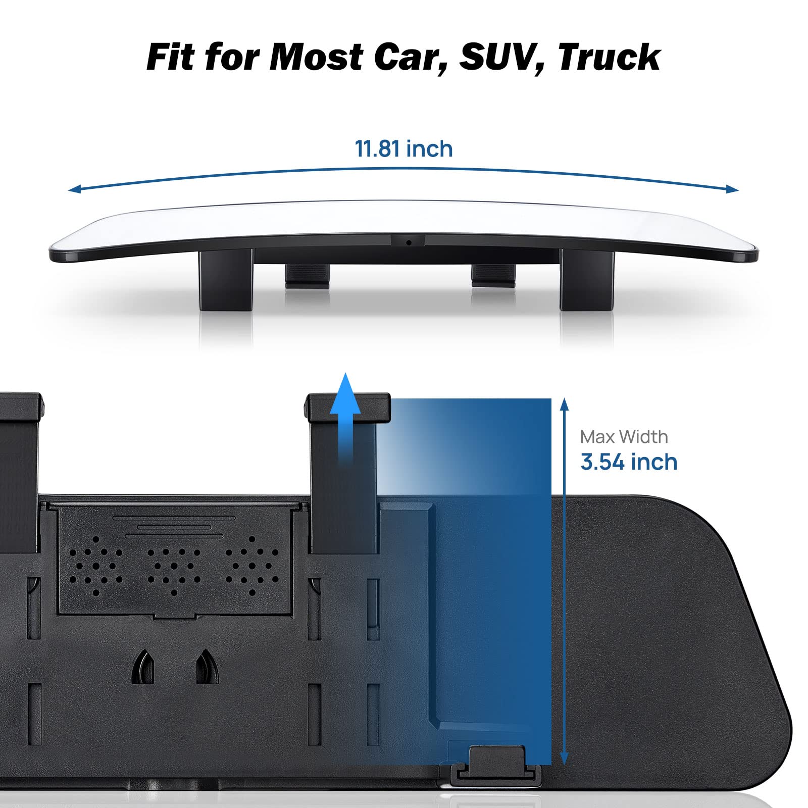 Joytutus Rear View Mirror, 12 Inch Panoramic Rearview Mirror, Interior Clip-On Wide Angle Convex Universal Rear View Mirror To R