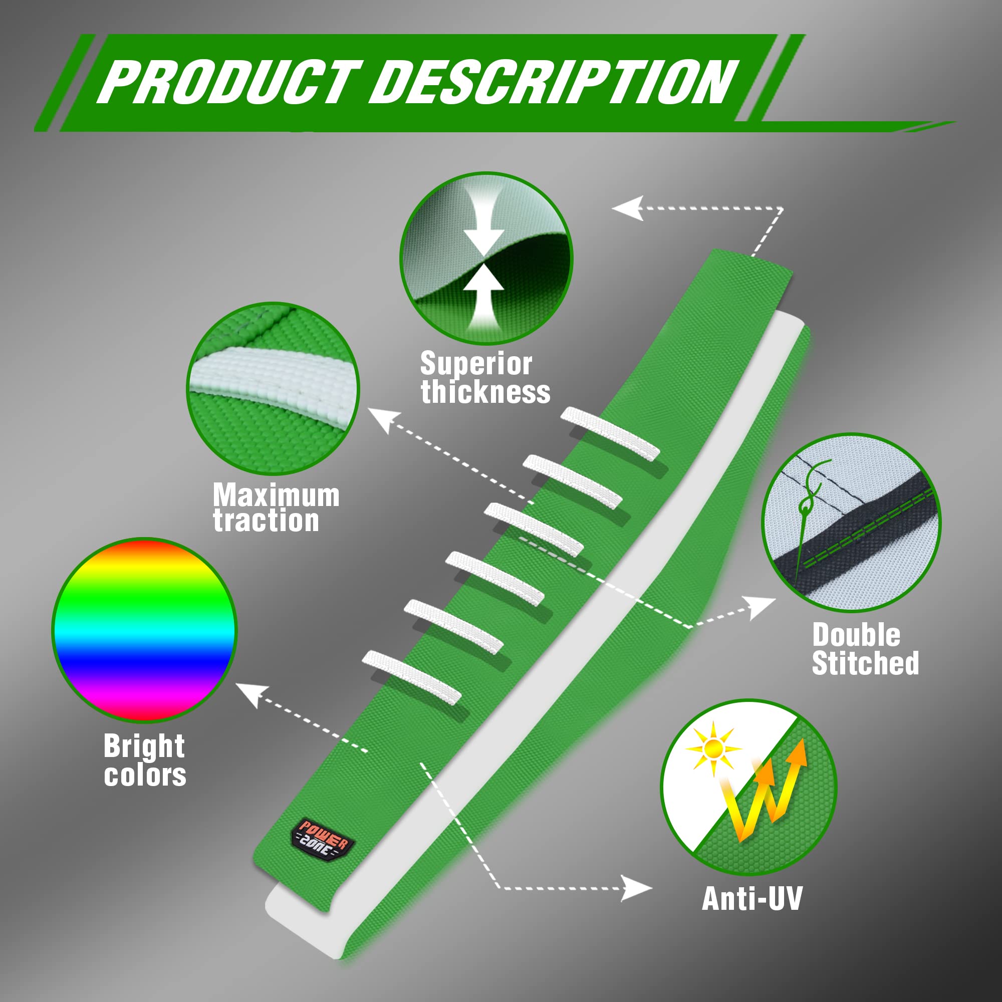 Fewfuss Dirt Bike Seat Cover - White Stripe Universial Seat Cover For Dirt Bike - Motorcycle Motorcross Enduro Seat Covers (Gree