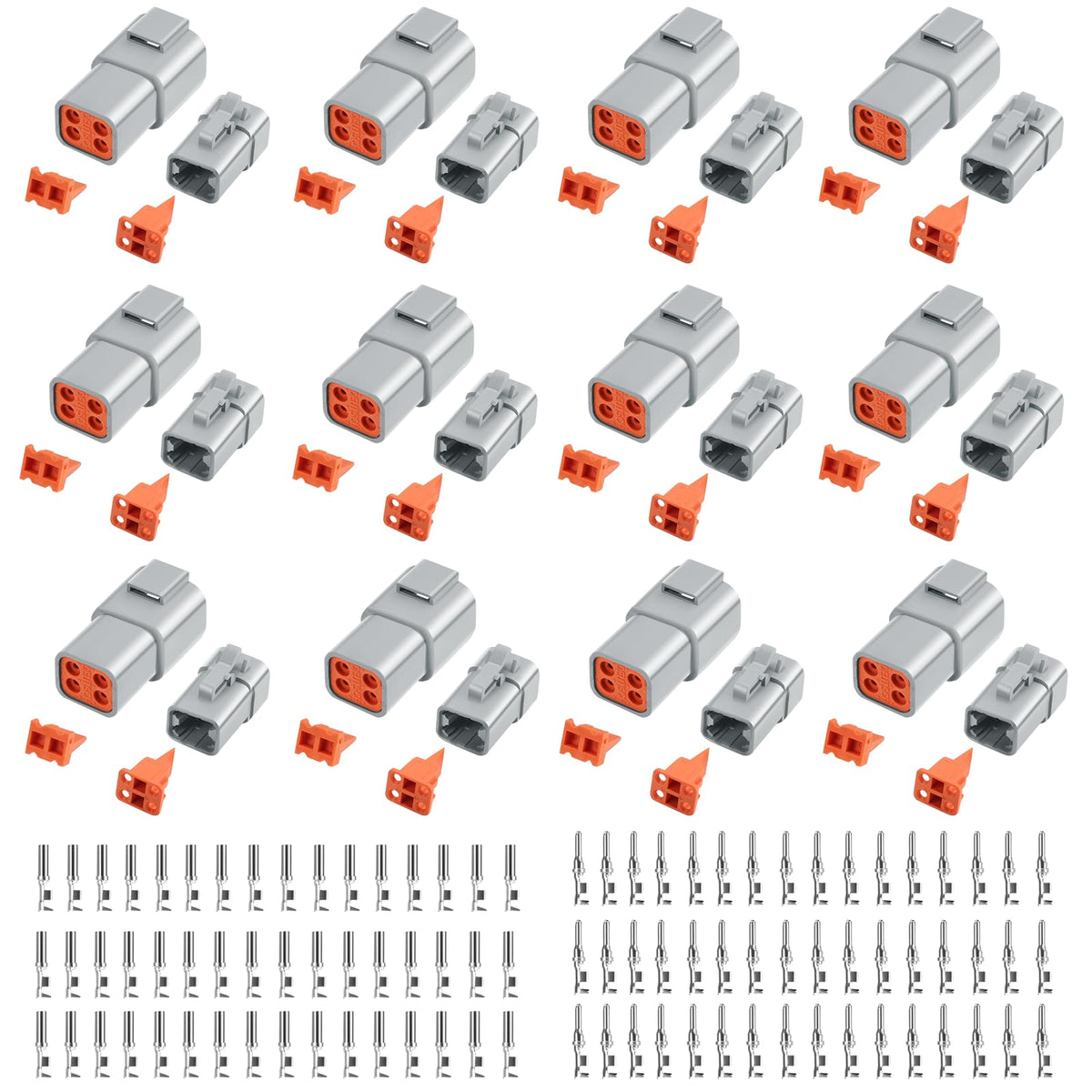 144 PCS Deutsch DTP Connector Kit 4 Pin Automotive Waterproof Connectors 12 sets with Size 12 Stamped Contacts Gauge 14-12 AWG W