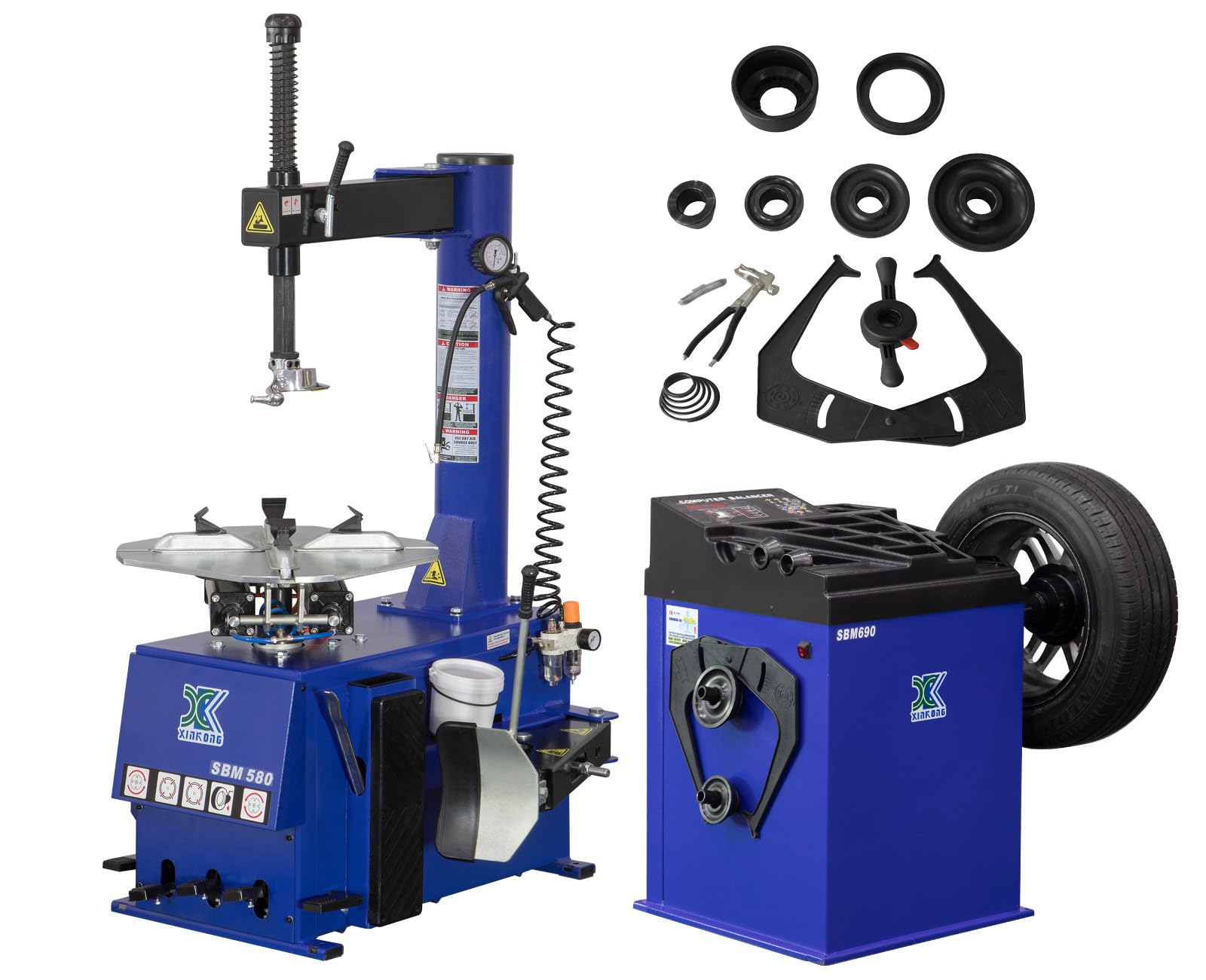 XK-New 2.0 Horsepower Tire Changer Wheel Changers Machine Combo Balancer Rim Clamp 580-690 with 36 Month Part Replacements
