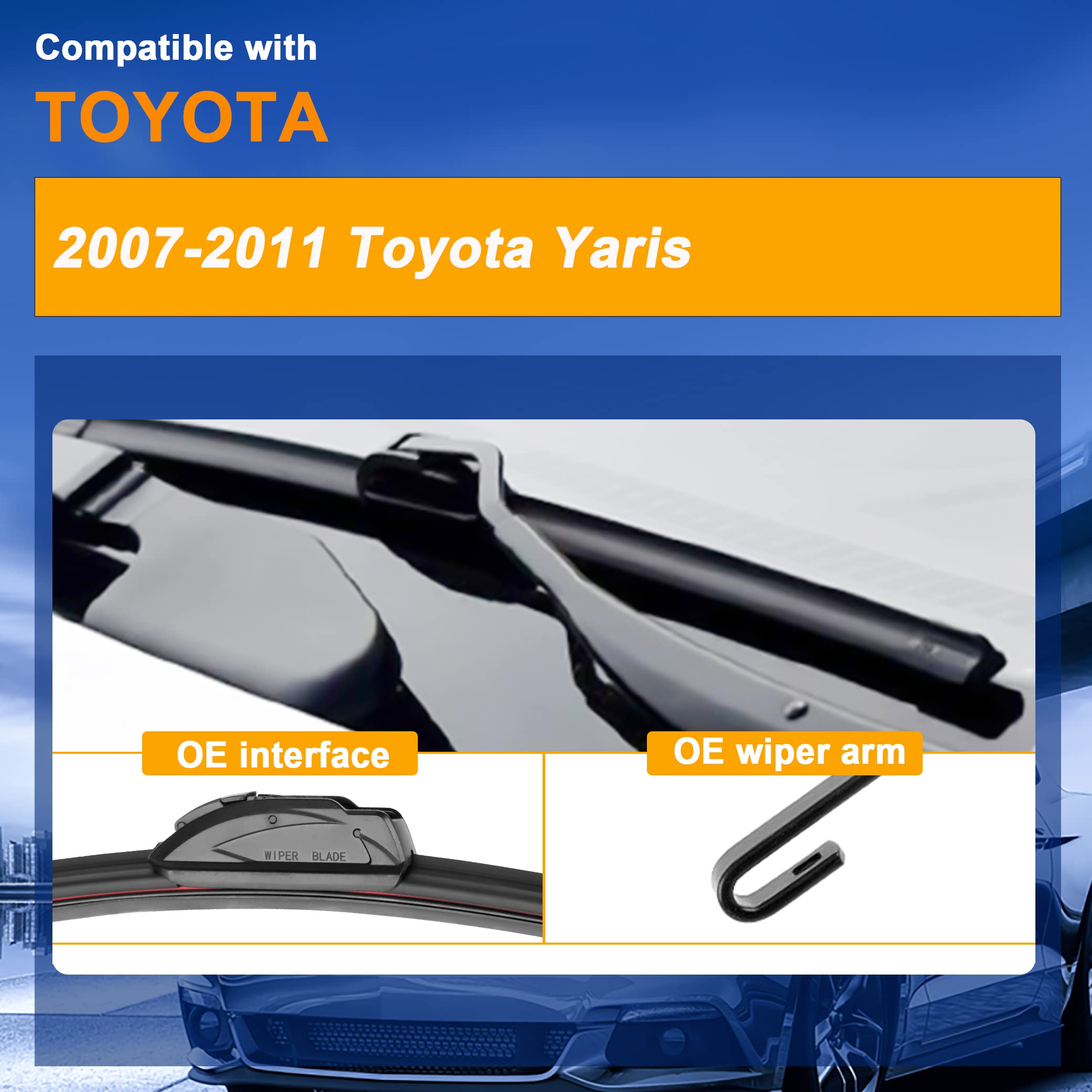 Raintok Windshield Wiper Blades Replacement For Toyota Yaris 2007 2008 2009 2010 2011 Original Factory Quality Front Rear Wipers