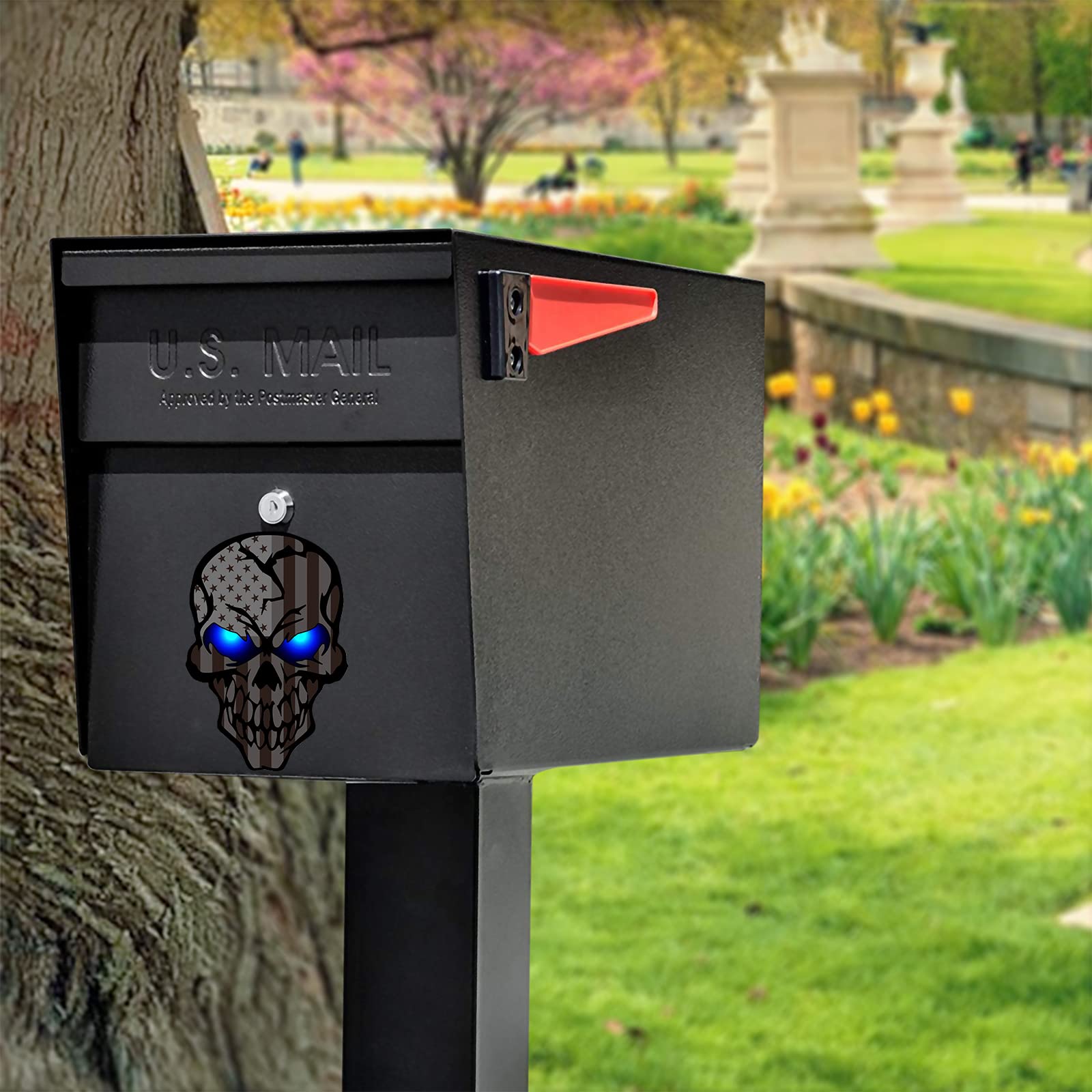 2 Pack 5.1''Reflective All Black American Flag Skulls Sticker, Skull Decal With Black Us Flags, Uv Fade Resistant Vinyl Car Flag