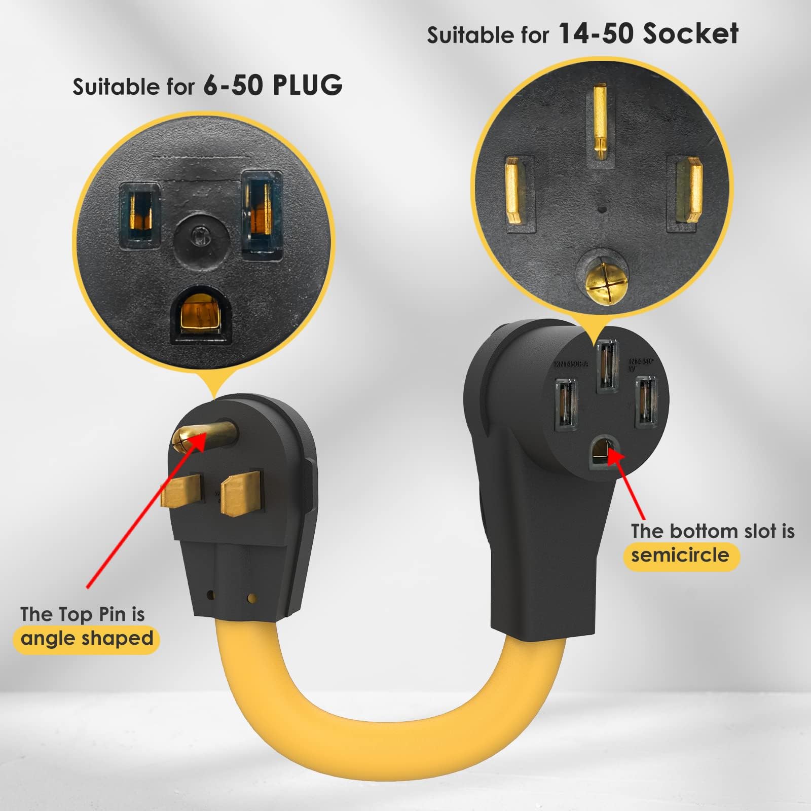Nema 6-50P To 14-50R Ev Charger Adapter Cord, 125V/250V 3 Prong Dryer Outlet Male Plug To 50 Amp 4 Prong Female Ev For Level 2 C