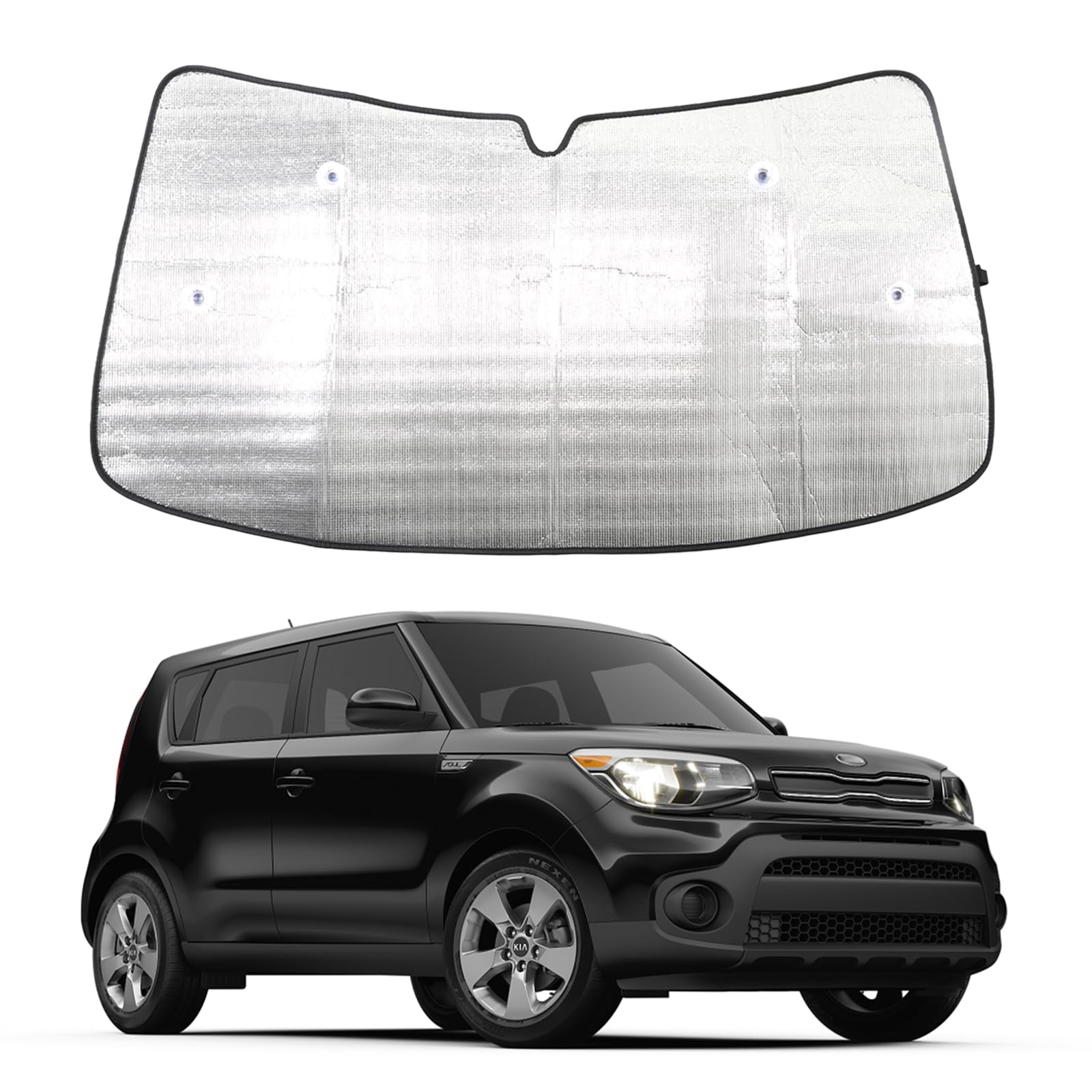 Front Windshield Sunshade For Kia Soul 2009-2013, Custom Fit Windshield Sun Shade, Foldable Reflective Sun Visor, Screen Shield Cover Uv Blocker Protector Heatshield Keeps Your Vehicle Cool (Silver)