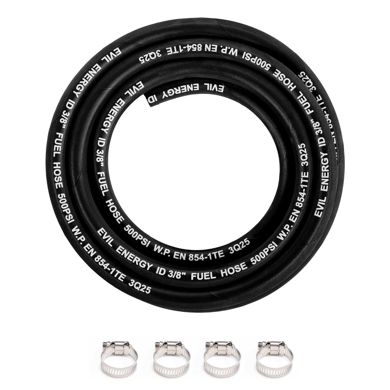 EVIL ENERGY 3/8 High Pressure Fuel Line Hose 10FT 435 PSI E85 for Fuel Systems Engines NBR Rubber EN854-1TE Black