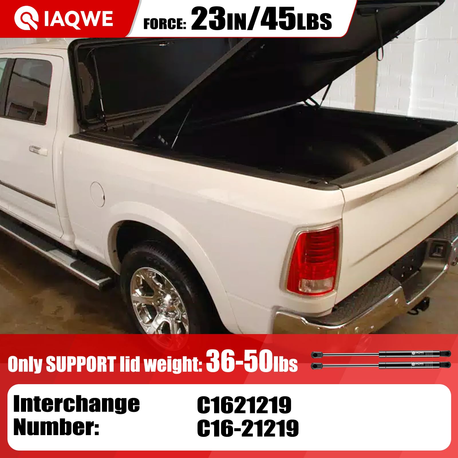 Iaqwe C1621219 26 Inch 45Lbs/298N Gas Struts Springs Shocks For Boat Cover Rv Bed Storage Heavy Duty Tool Box Lid Trash Bin Outd