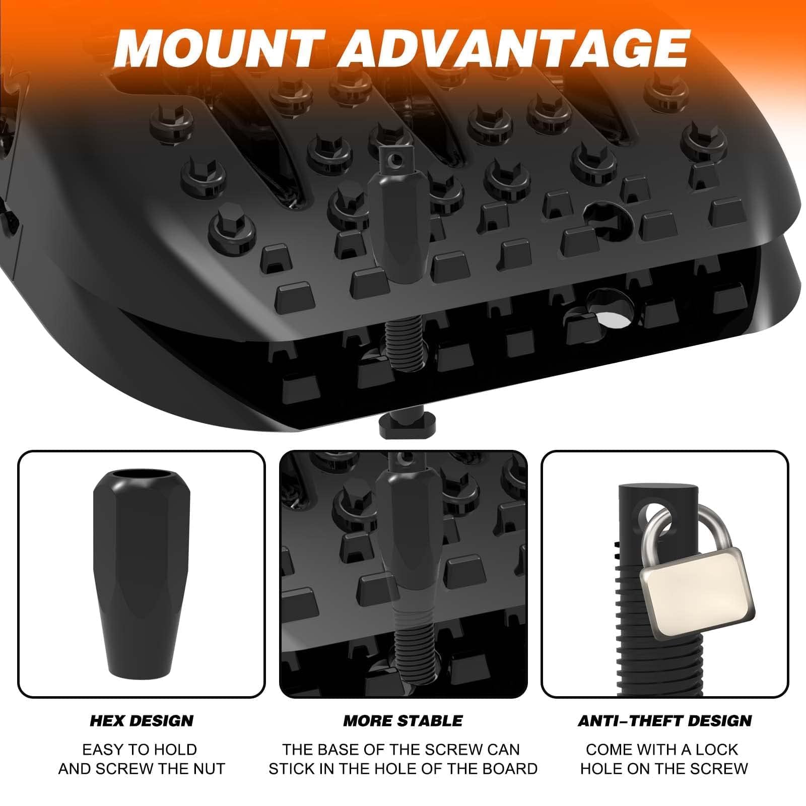 All-Top Recovery Traction Boards, 2Pcs & Mounting Kit, Reinforced Off Road Bendable Tire Friction Tracks (3Rd Gen, Black)