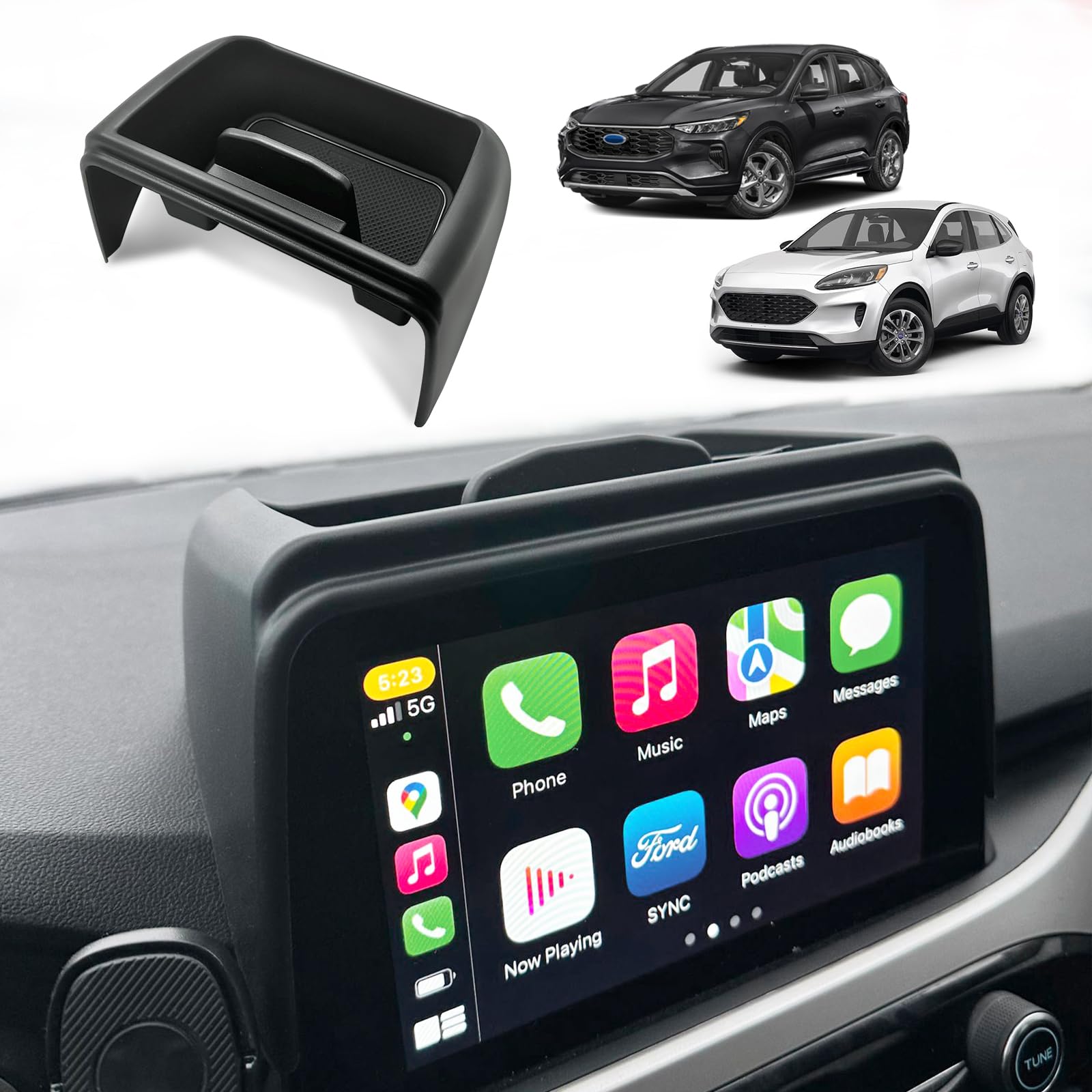 Muslogy for 2020-2024 Escape Dash Storage Box Insert Behind Screen Back 8-inch Center Console Tray Organizer Compatible with For